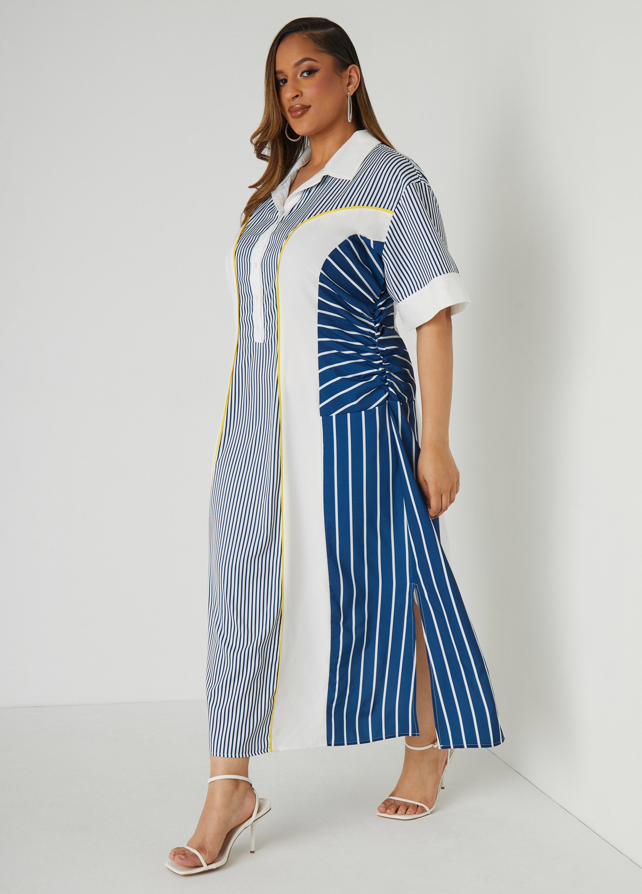 Ruched Striped Maxi Shirtdress、mySite、bengalsvssteelers