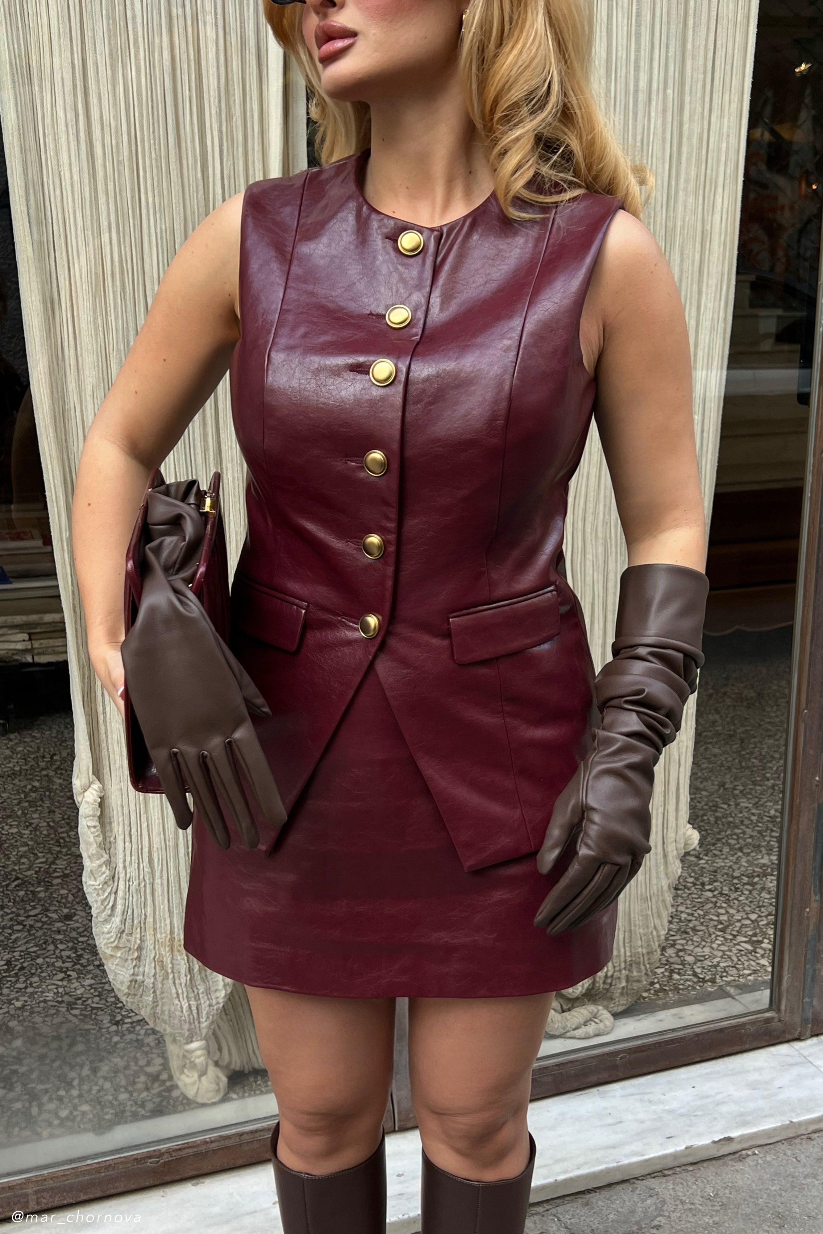 Coralia Faux Leather Sleeveless Vest - Cherry Red、mySite、solidvoid