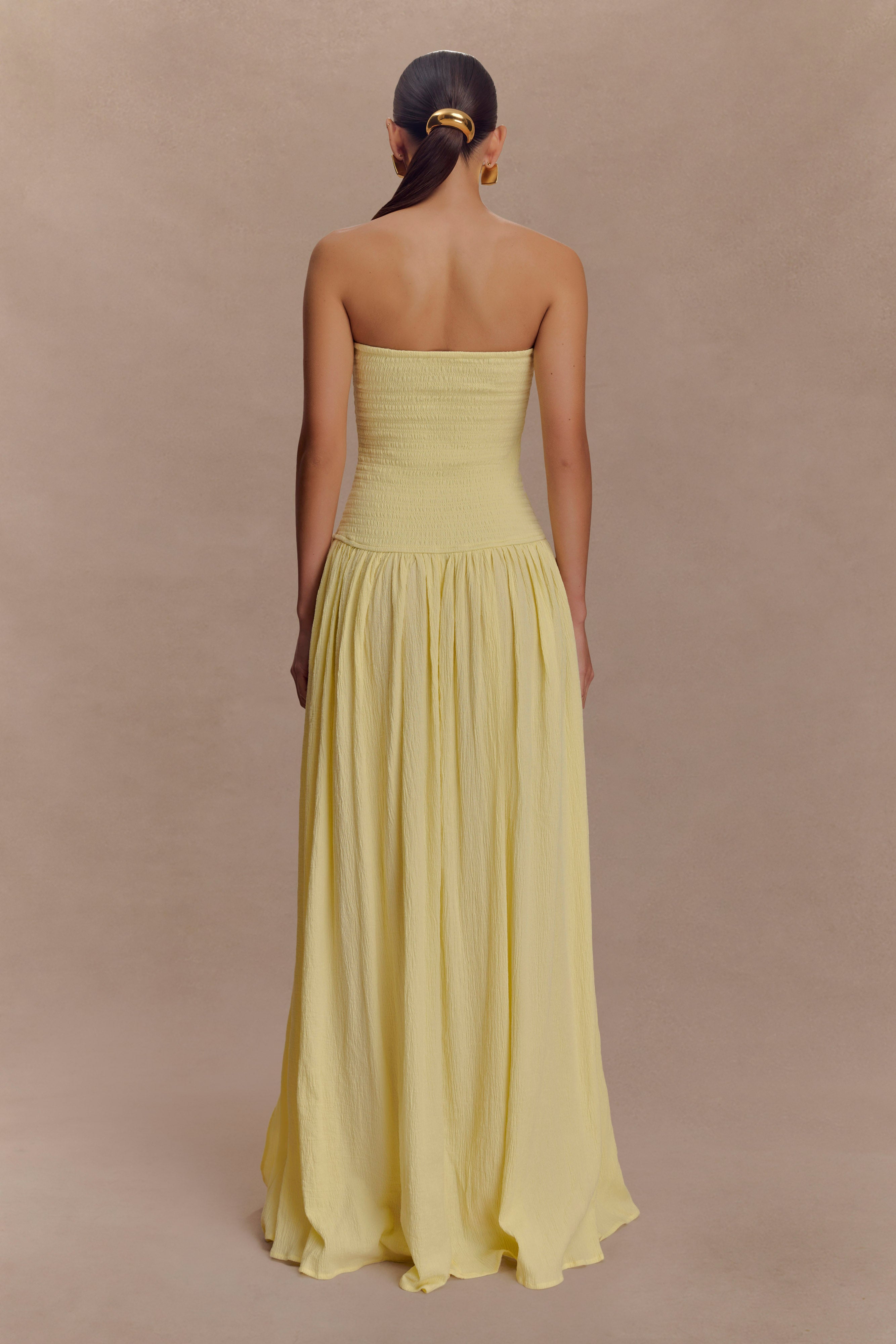 Maureen Cotton Shirring Maxi Dress - Lemon、mySite、solidvoid