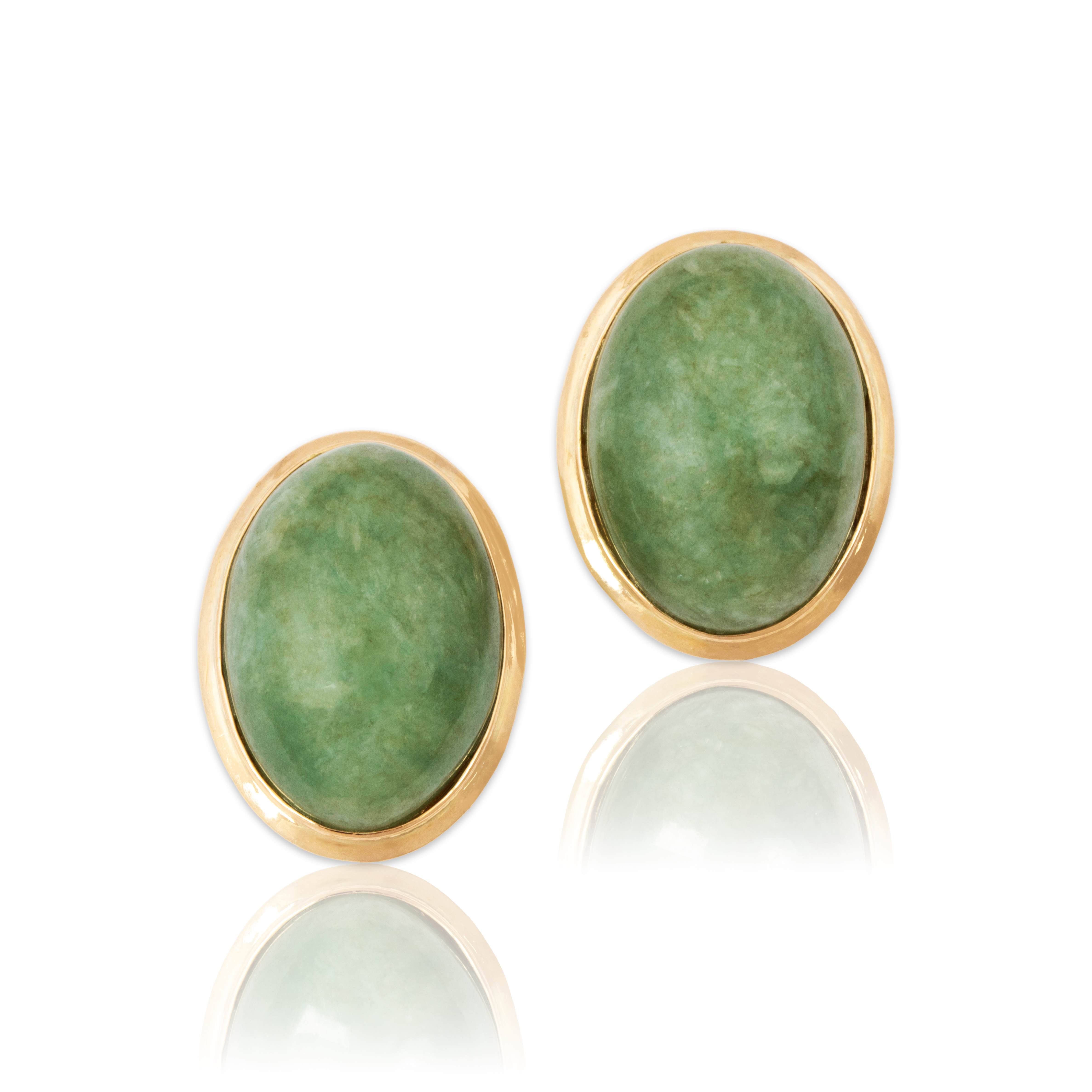 Vintage Oversized 14k Yellow Gold 23cttw Jade Cabochon Stud Earrings、mySite、hinf8tx79