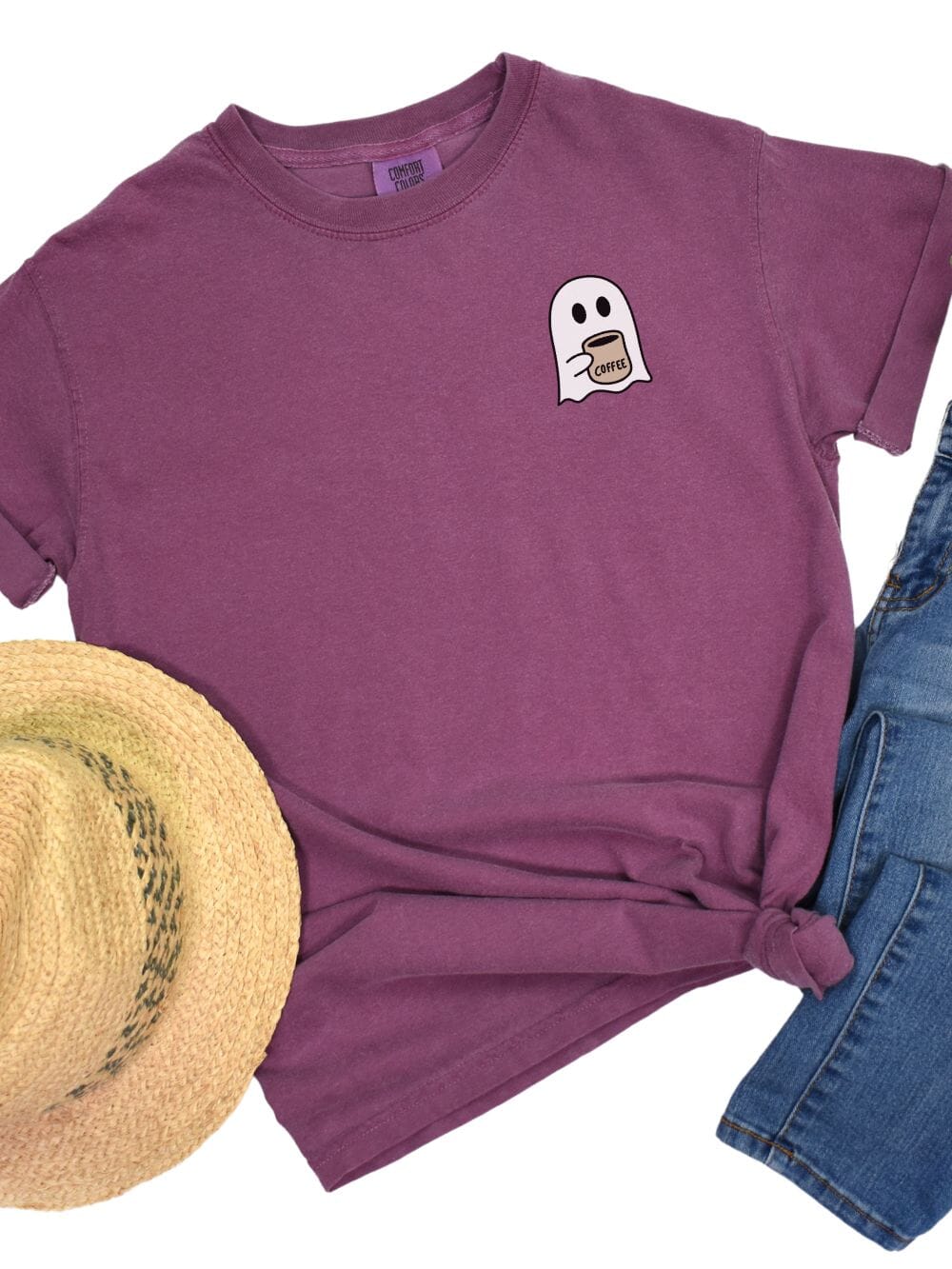 Coffee Ghost Comfort Colors Embroidered Unisex T-Shirt、mySite、camillekostekn