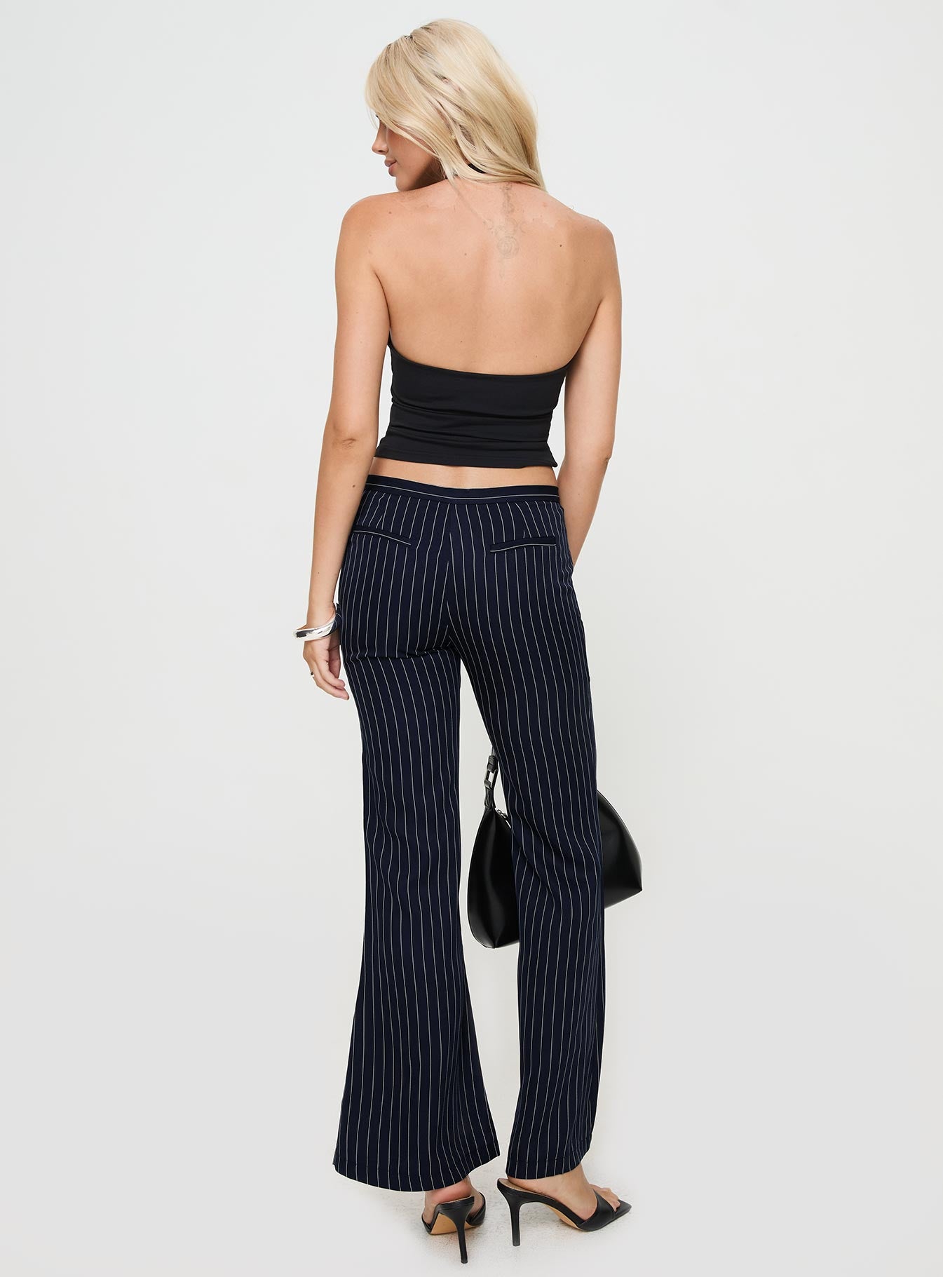 No One Low Waist Pinstripe Pants Navy、mySite、solidvoid