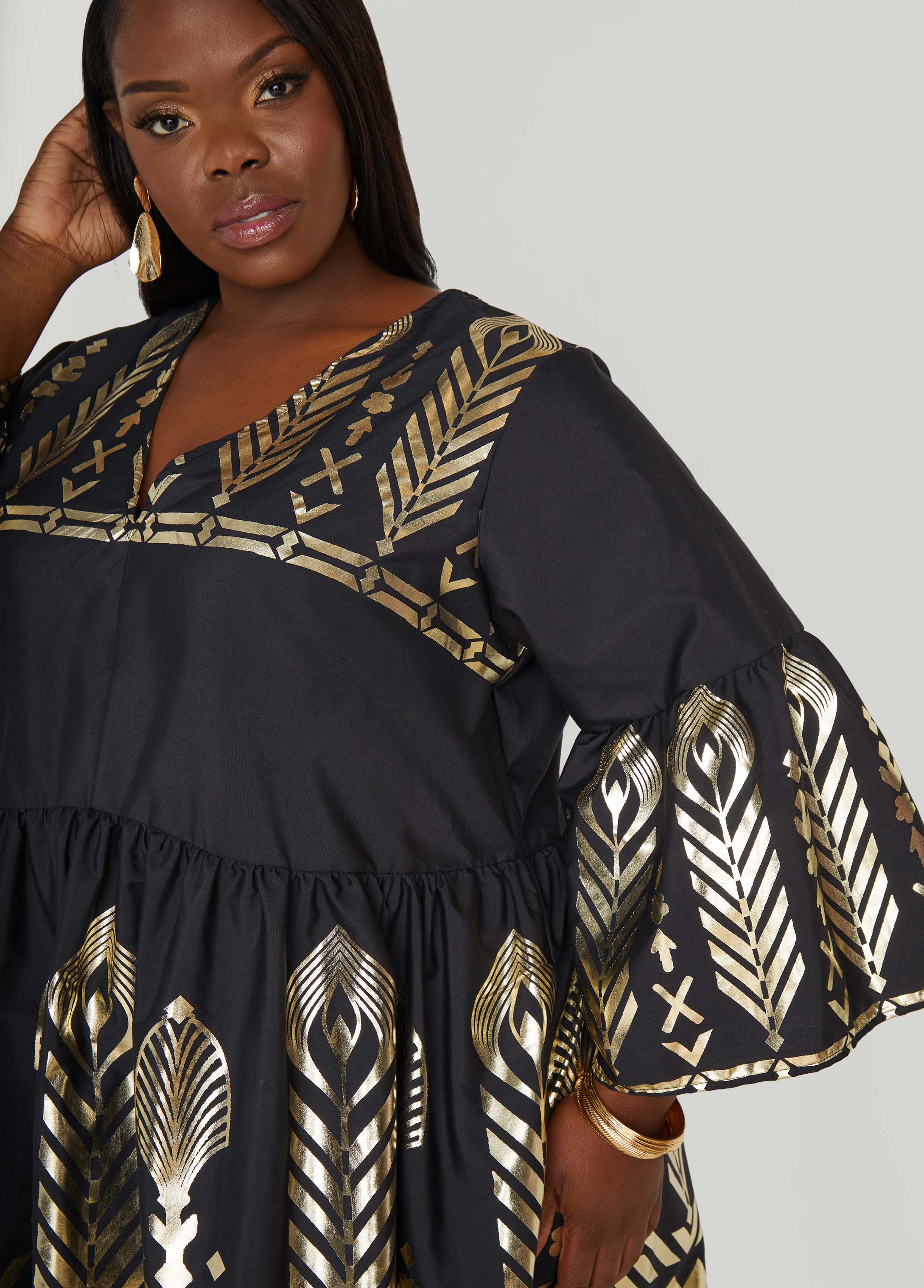 Metallic Print Babydoll Dress、mySite、bengalsvssteelers