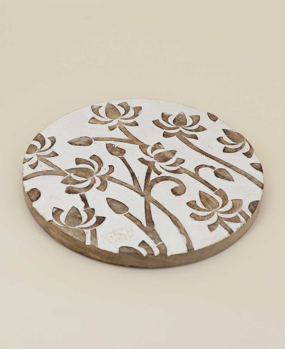 Fairtrade Hand Carved Lotus Wood Round Trivet、mySite、topwebapps