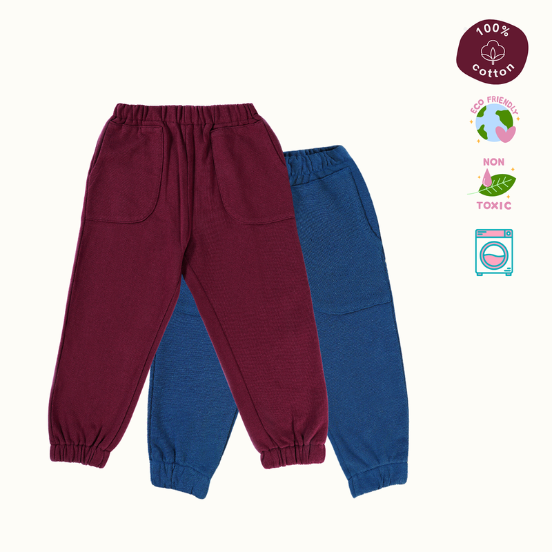 Cotton Terry Sweat Pants | Maroon & Yale Blue | Set of 2、mySite、camillekostekn