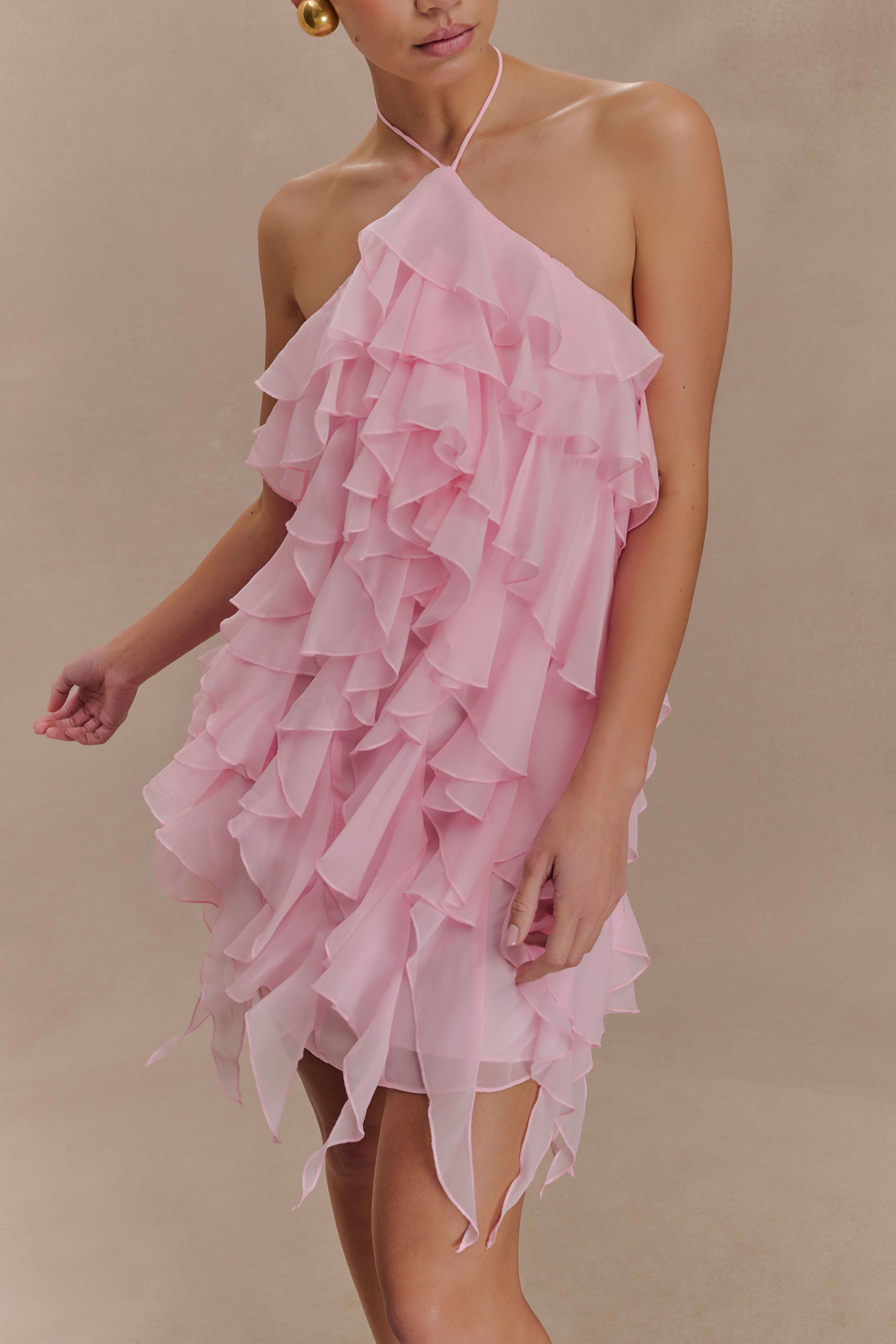 Marigold Ruffle Halter Mini Dress - Powder Pink、mySite、solidvoid