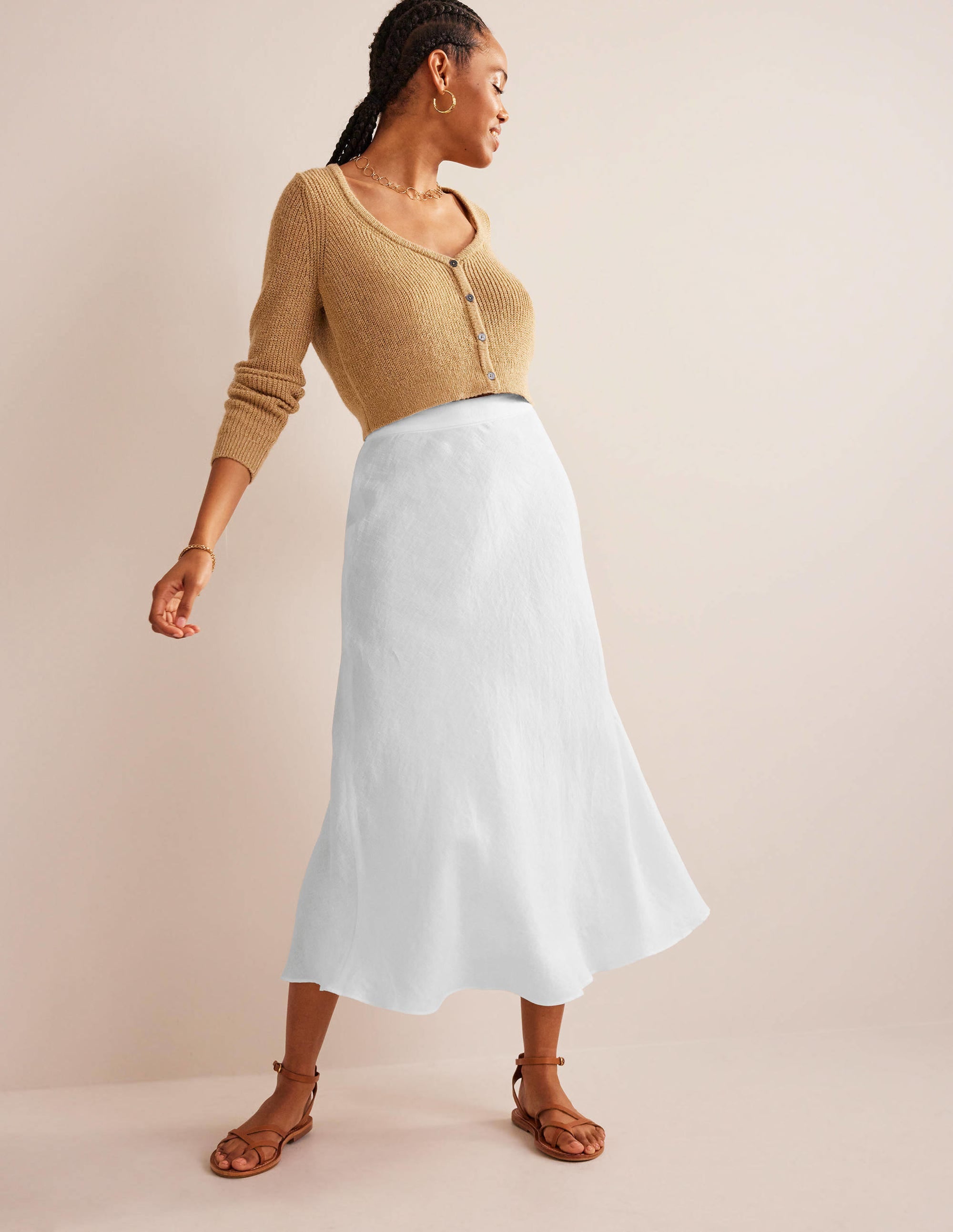  Bias Linen Midi Skirt-White、mySite、ashleygrahame
