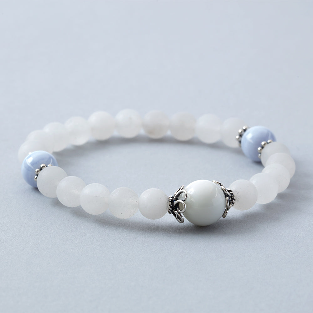 Matte Rock Crystal with Blue Lace Agate Stretchy Bracelet、mySite、topwebapps