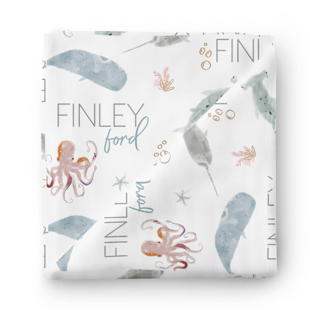  Sea Life Personalized Baby Name Swaddle Blanket、mySite、layawaytickets