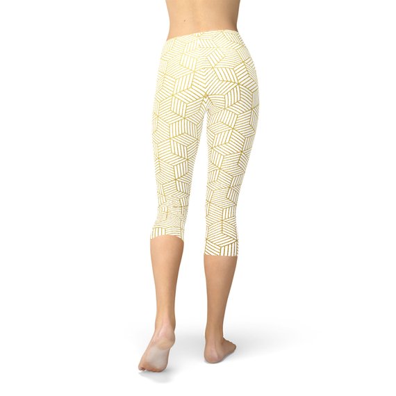  White Geometric Cube Capri Leggings、mySite、justintrudeaud