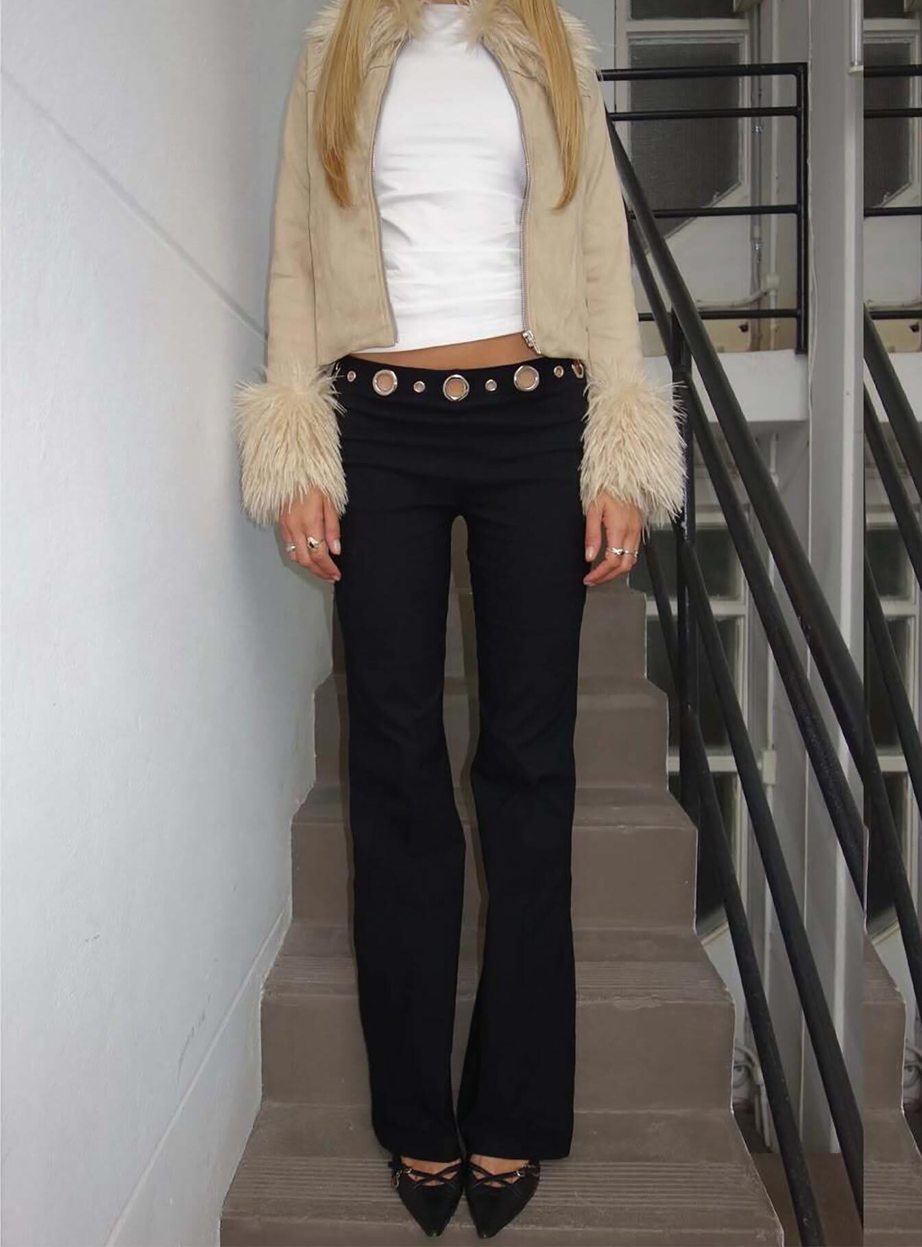 True Grit Eyelet Flare Pants Black、mySite、solidvoid