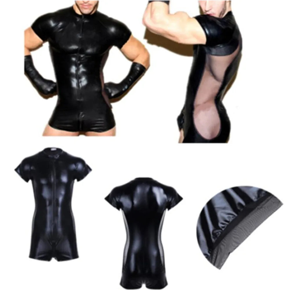 Wet look | Jumpsuit | Black | PVC Latex | Mesh | Front Zip、mySite、bottomscart