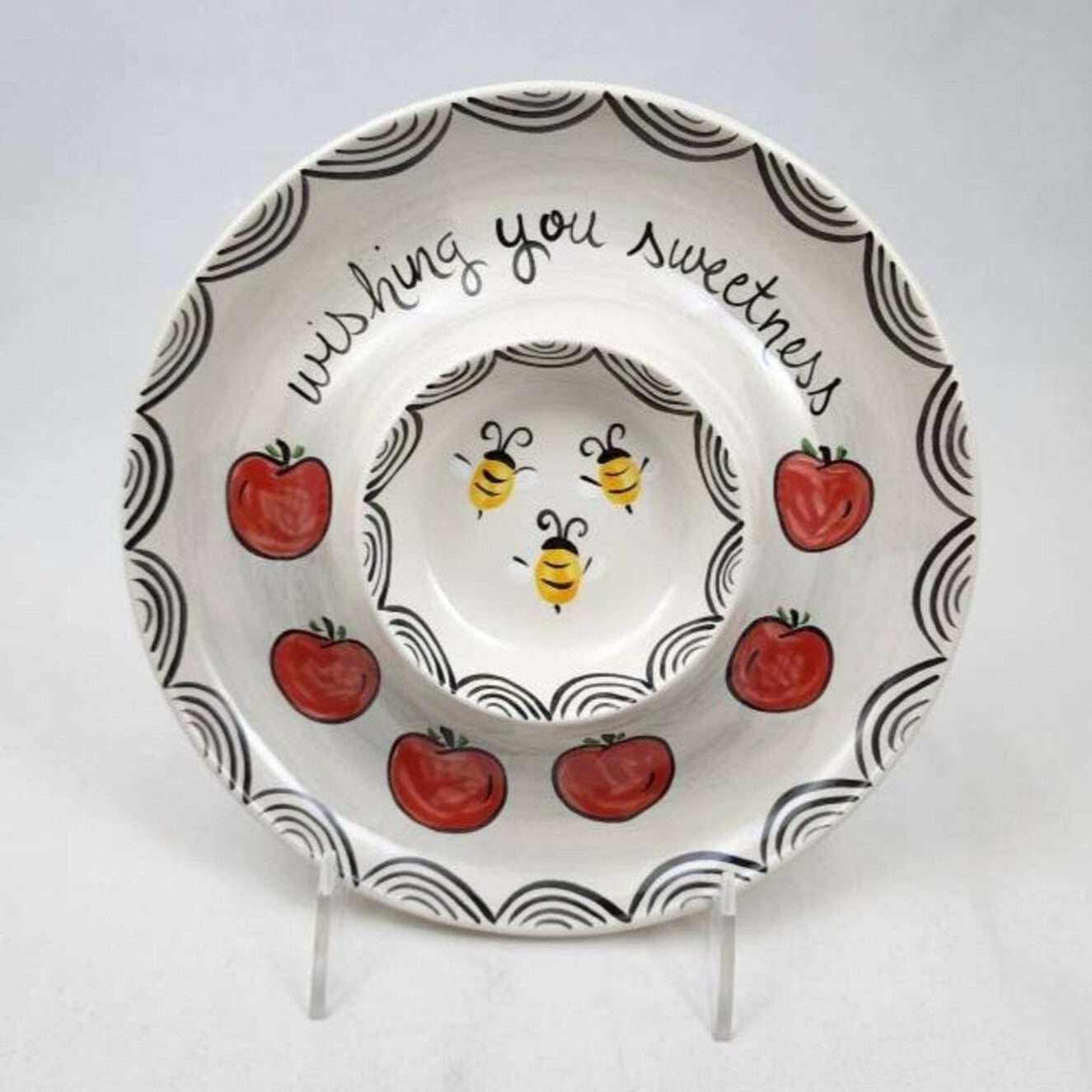 Hand-Painted Ceramic Wishing Your Sweetness Apples and Honey Dish、mySite、topwebapps