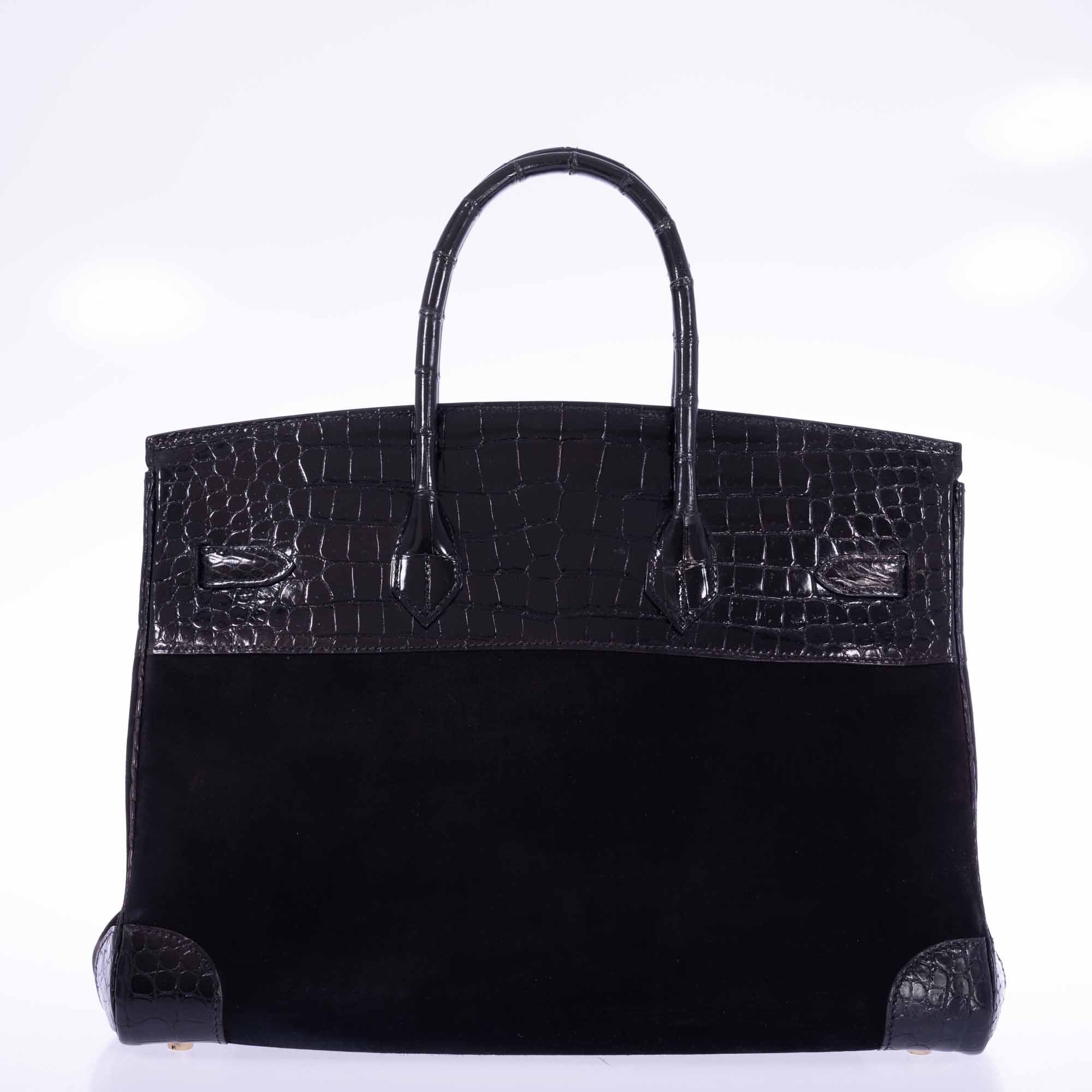 Hermès Birkin 35 Black Veau Doblis Suede & Black Porosus Crocodile Gold Hardware、mySite、garminoutage.com
