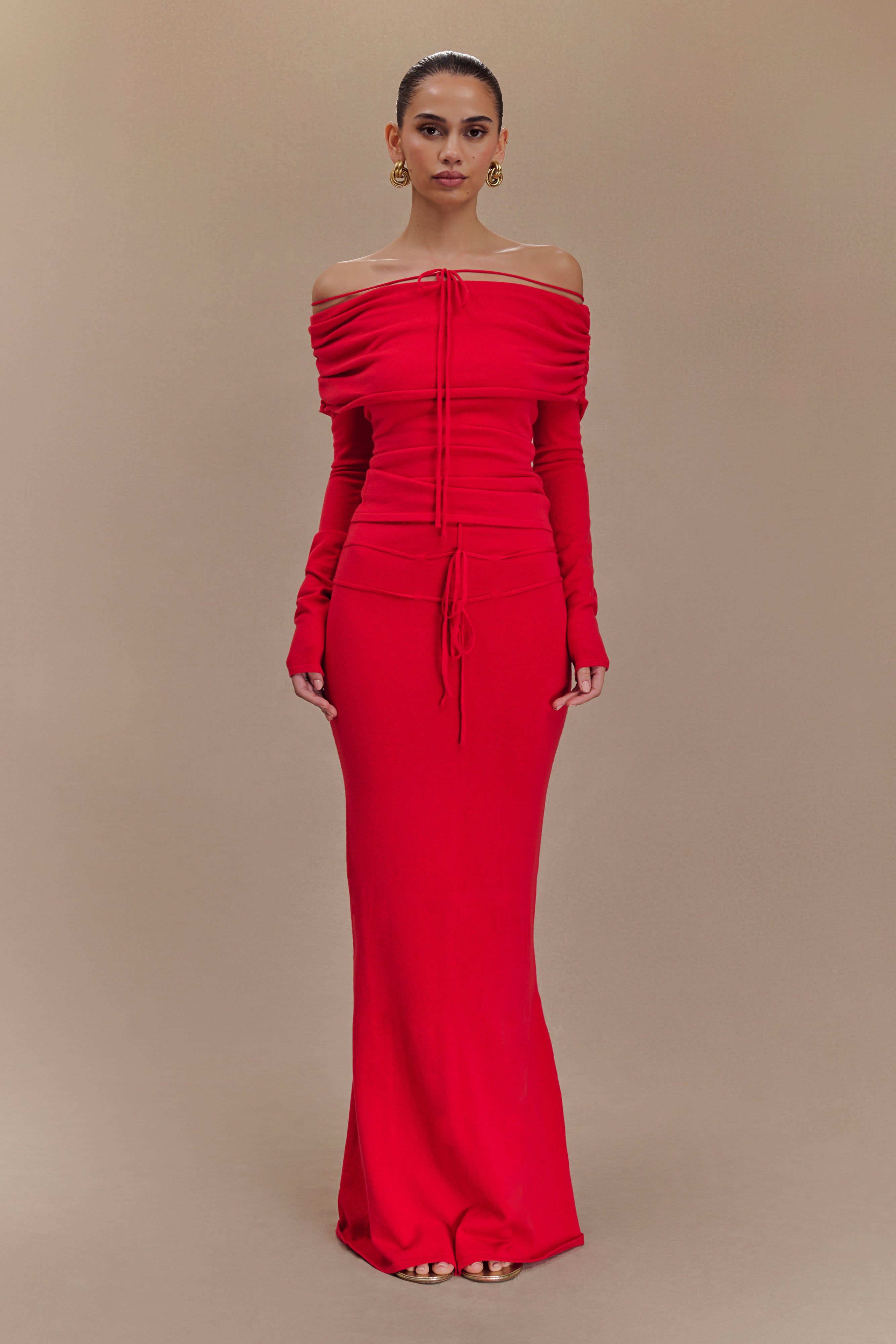 Polly Knit Maxi Skirt - Red、mySite、solidvoid