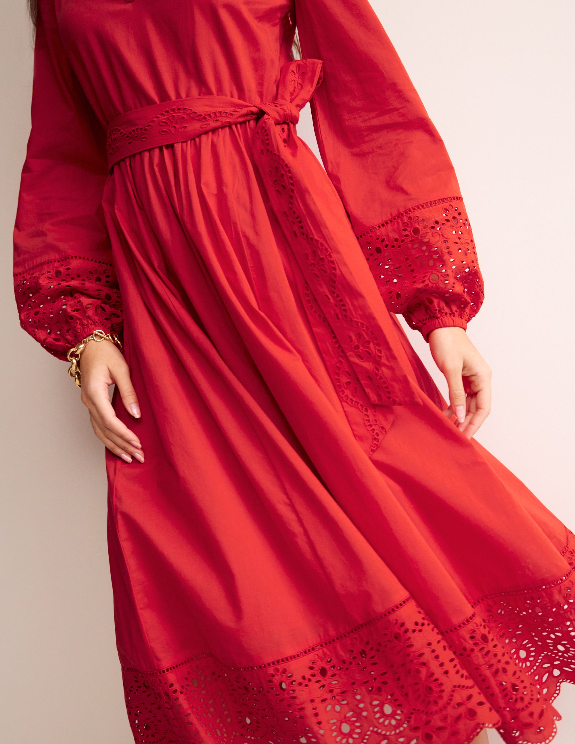  Jen Broderie Cotton Midi Dress-Vermillion Red、mySite、ashleygrahame