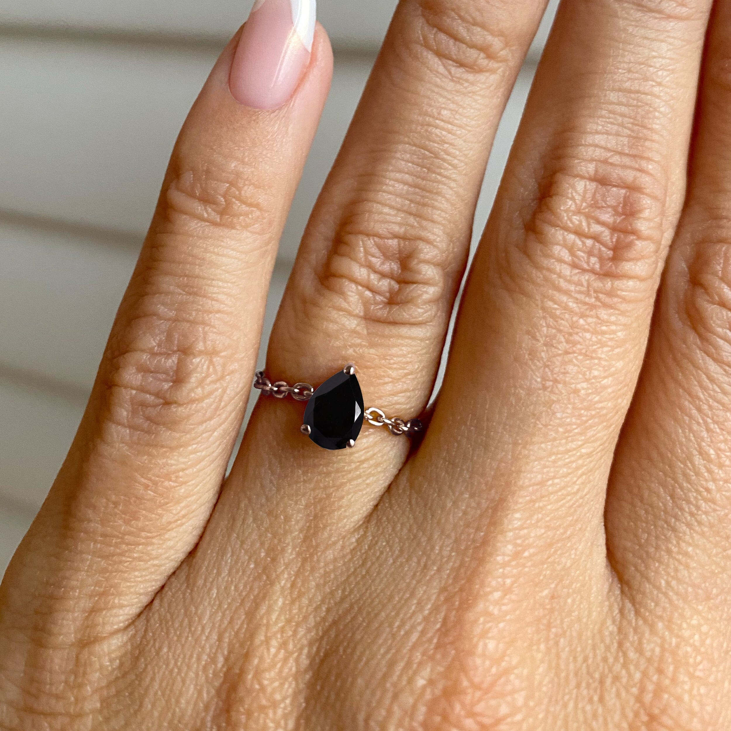 Black Obsidian Adjustable Chain Ring - Dew Drop、mySite、hinf8tx79