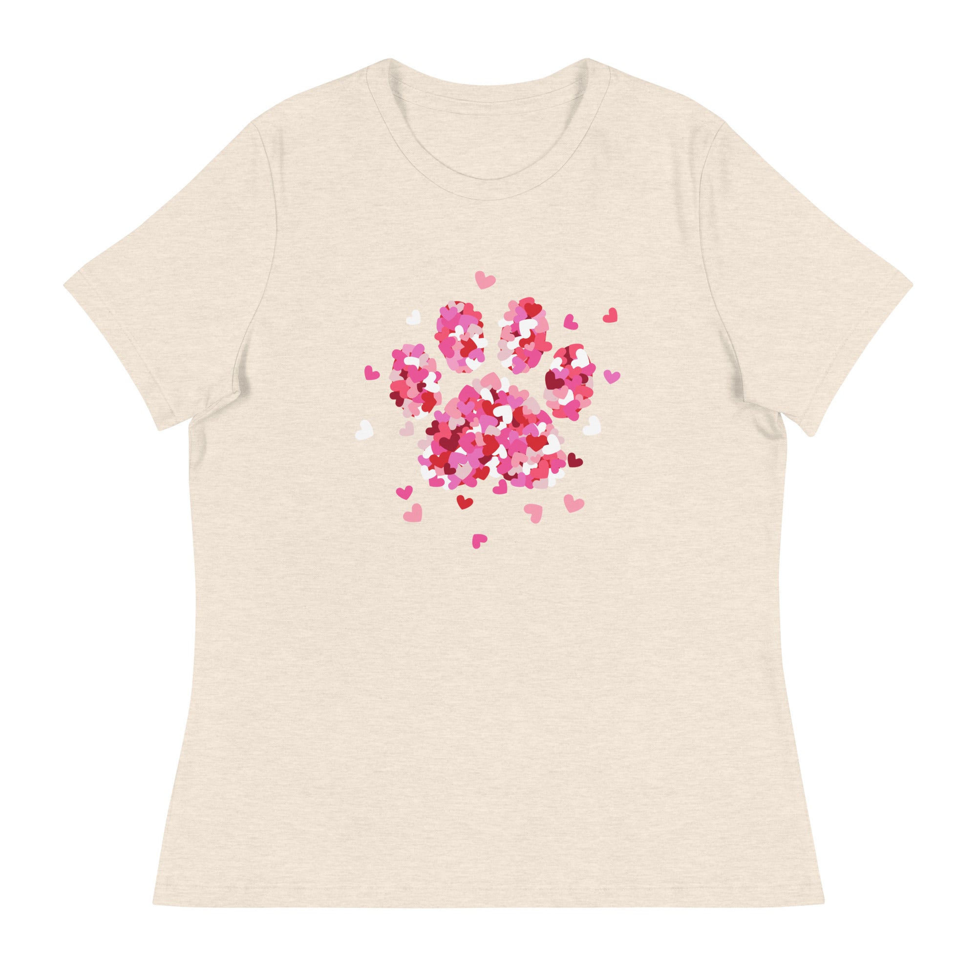 Pink Paw Print of Hearts Women's Relaxed T-Shirt、mySite、camillekostekn