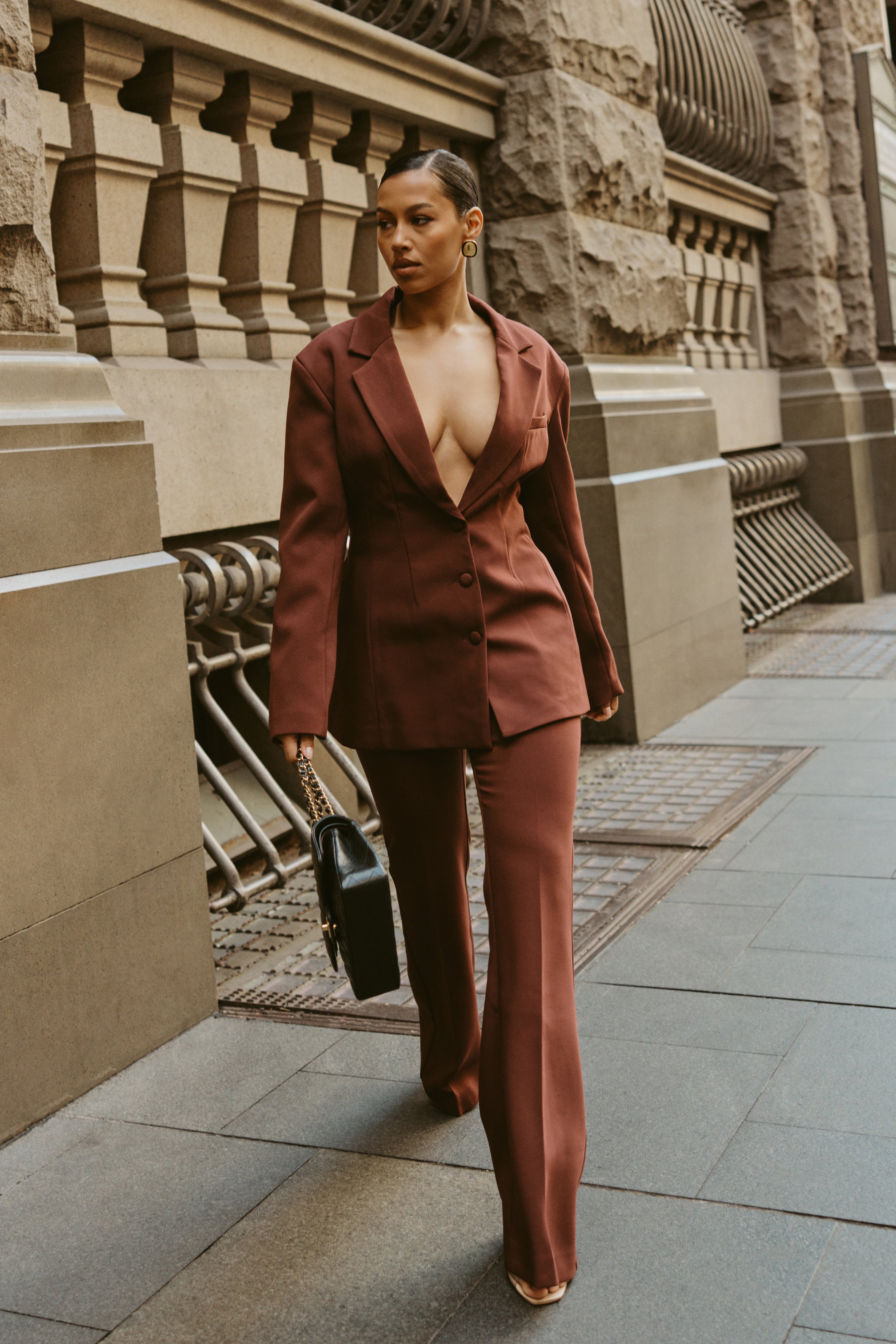 Loretta Fit & Flare Tailored Pant - Chocolate、mySite、solidvoid