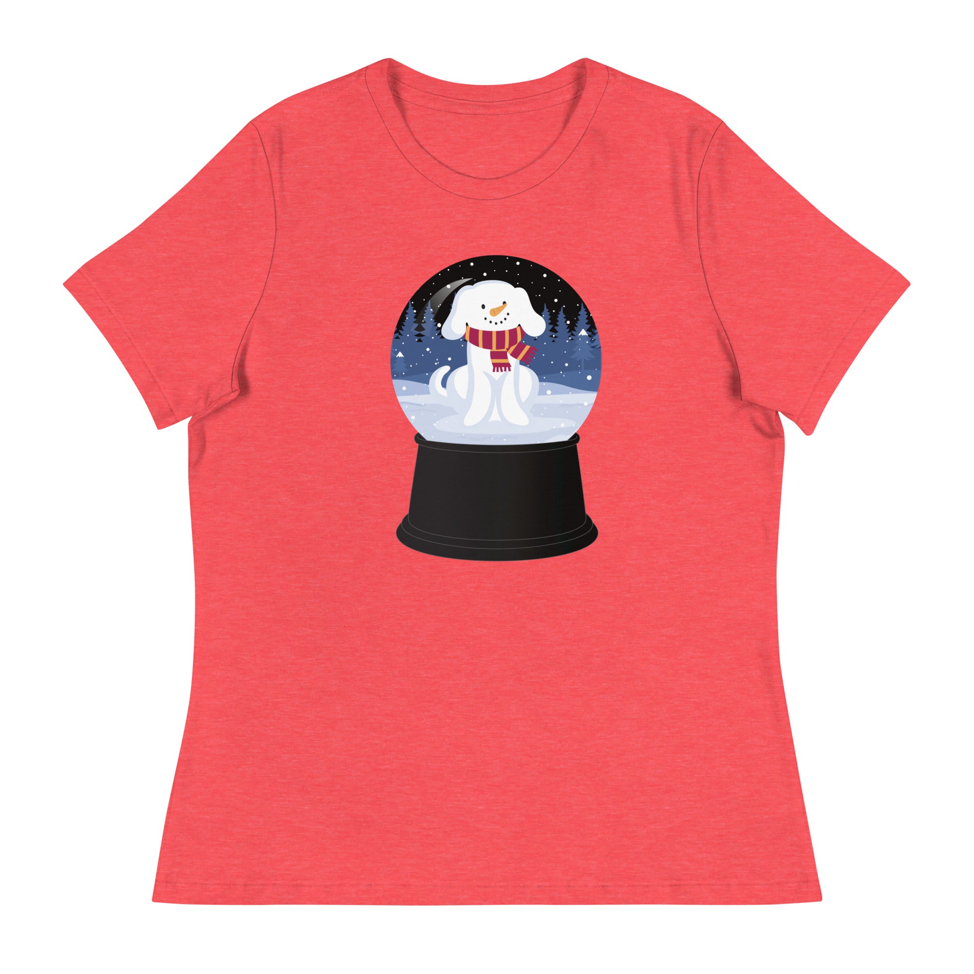 Snowman Puppy Snow Globe Women's Relaxed T-Shirt、mySite、camillekostekn