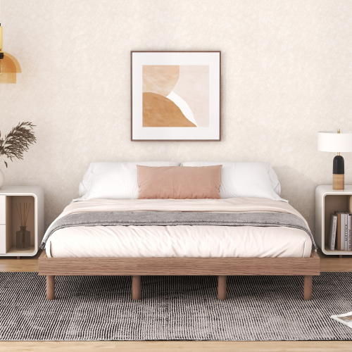 Modern Design Full Floating Platform Bed Frame for White Washed Color、、xpatfood