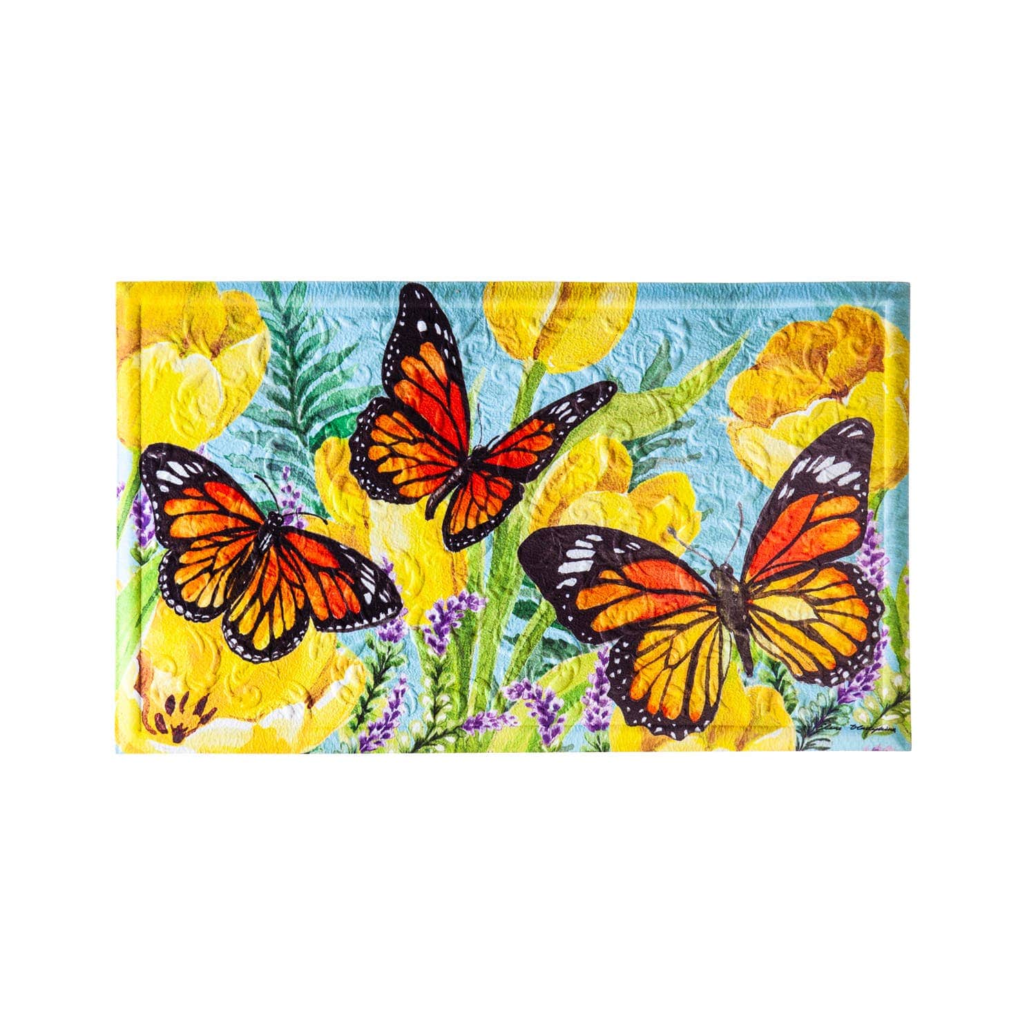 Tulip and Butterfly Colorful Embossed Floor Mat for Entrance Patio or Kitchen、mySite、g9winljtr