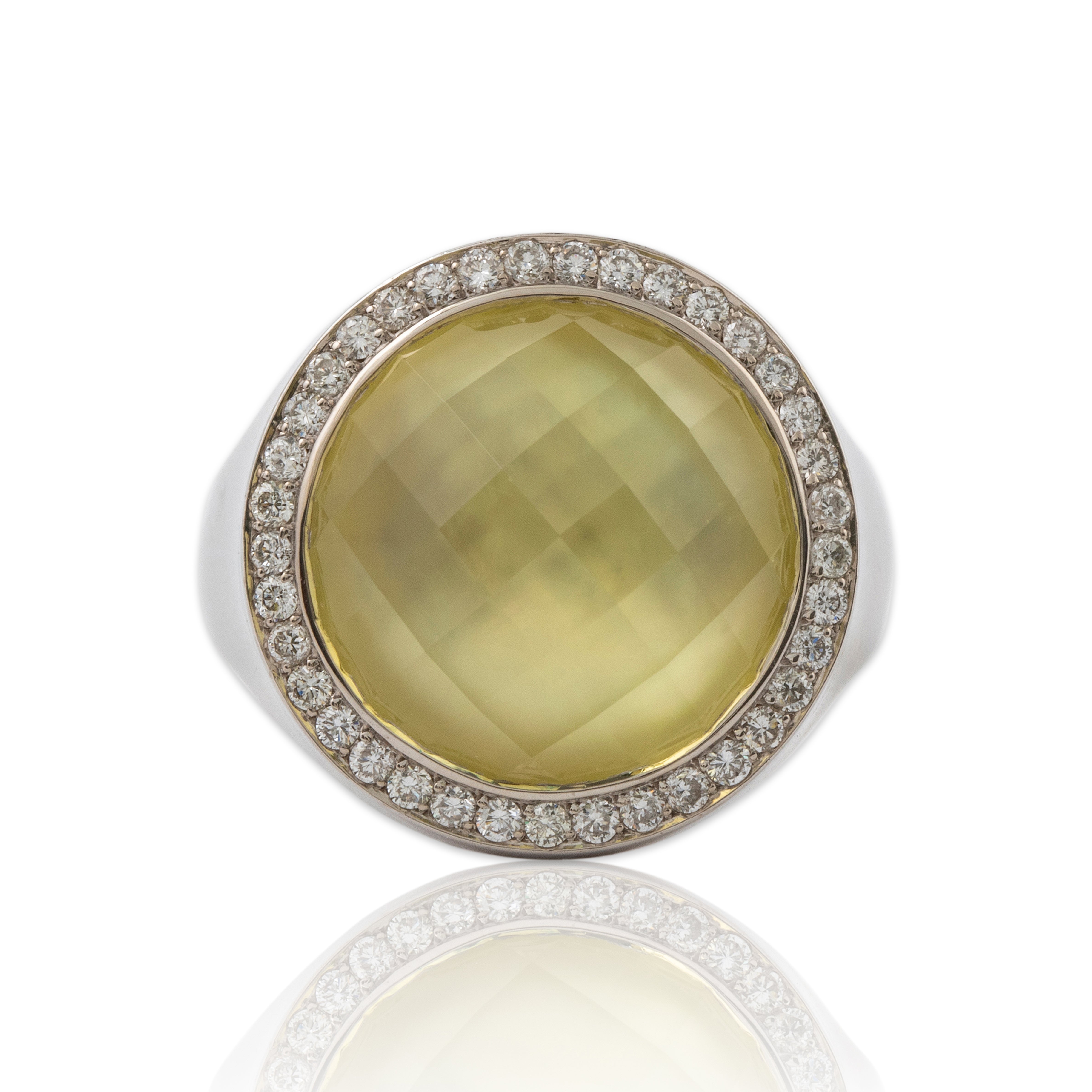 Vintage Heavy 18k White Gold 9.4ct Lemon Quartz .684cttw Diamond Ring 6.50、mySite、hinf8tx79