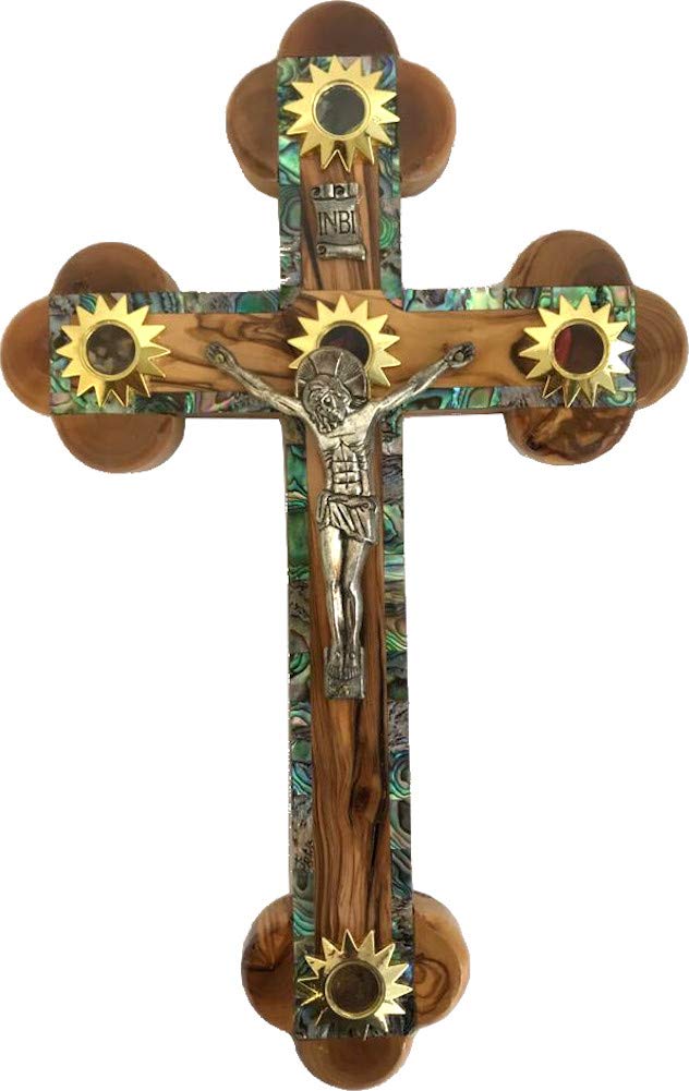 Holy Land Market Olive Wood with Moher of Pearls Outline and 5 Samples Essences Wall Cross Crucifix from The Holy Land ( 11 Inches )、mySite、topwebapps