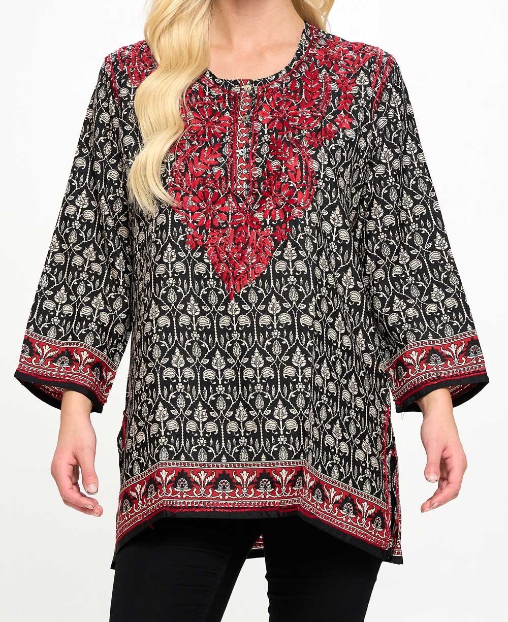 Black and White Tunic With Red Hand Embroidery、mySite、topwebapps