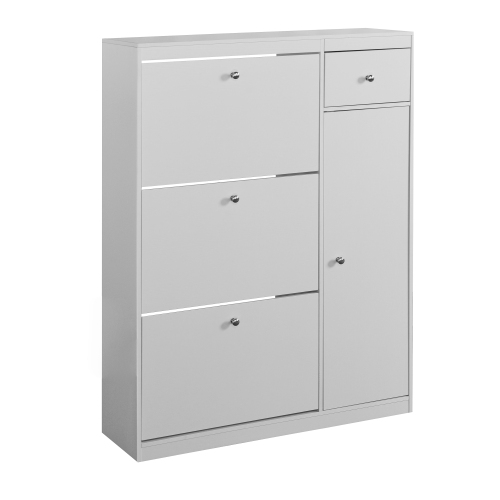 Wooden Shoe Cabinet for Entryway, White Shoe Storage Cabinet with 3 Flip Doors 20.94x9.45x43.11 inch、、casual