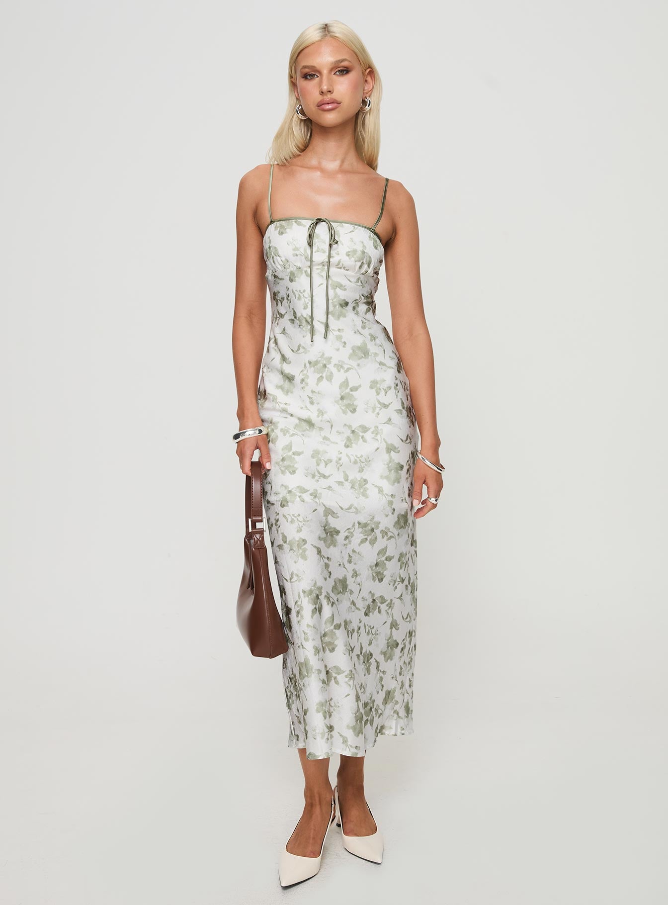 Vasiliki Maxi Dress White / Green Floral、mySite、solidvoid