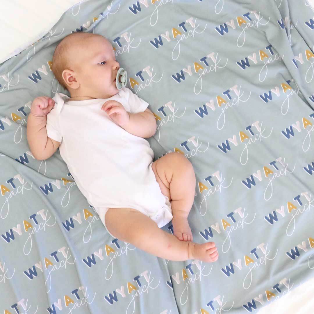  Dusty Moss Retro Personalized Baby Name Swaddle Blanket、mySite、layawaytickets