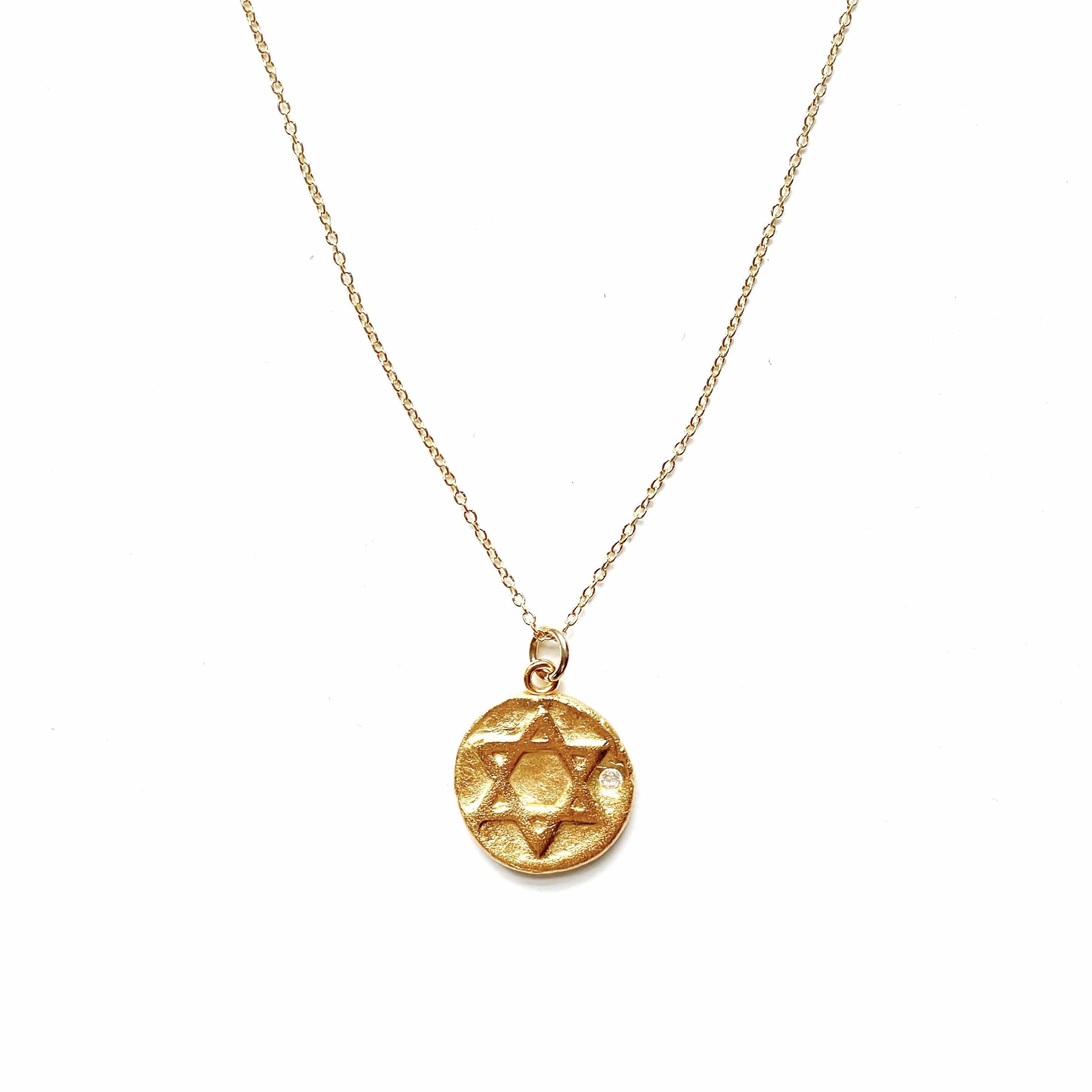 24k Gold Vermeil Rustic Star of David Necklace with Crystal、mySite、topwebapps