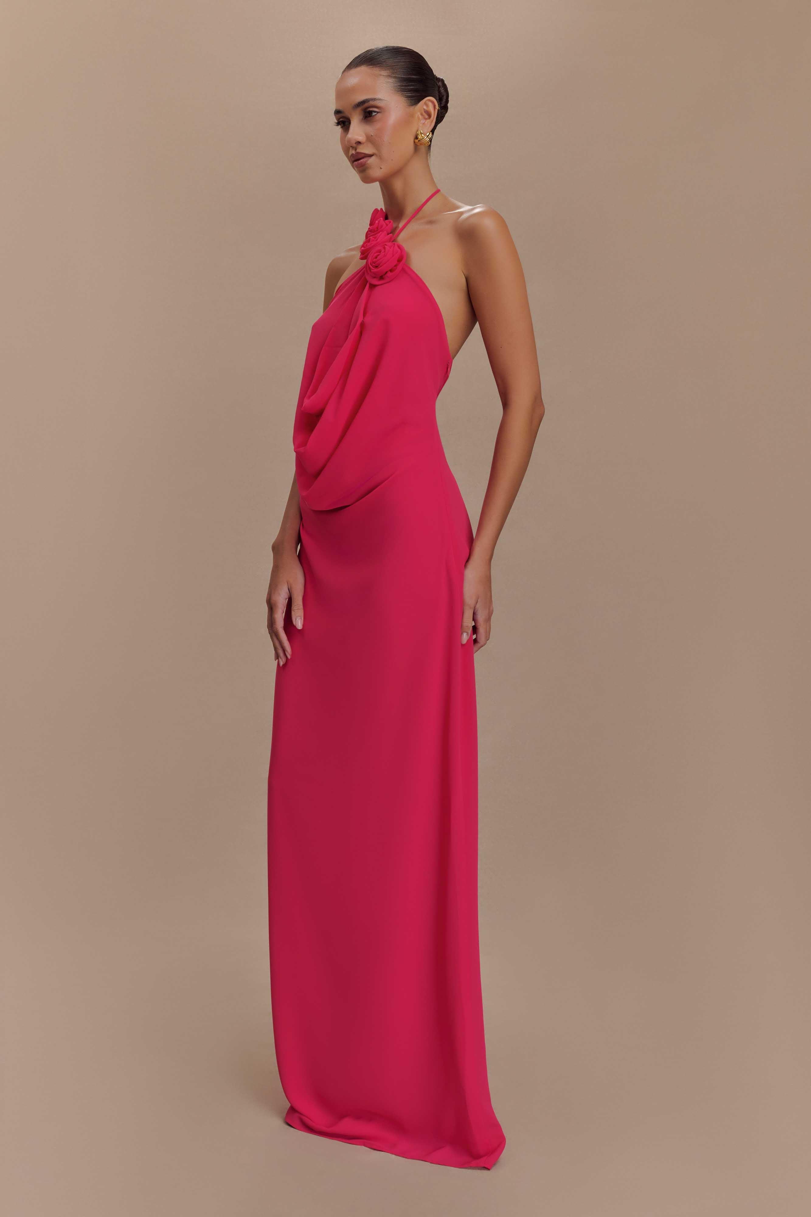 Rosalia Cowl Neck Maxi Dress - Raspberry、mySite、solidvoid