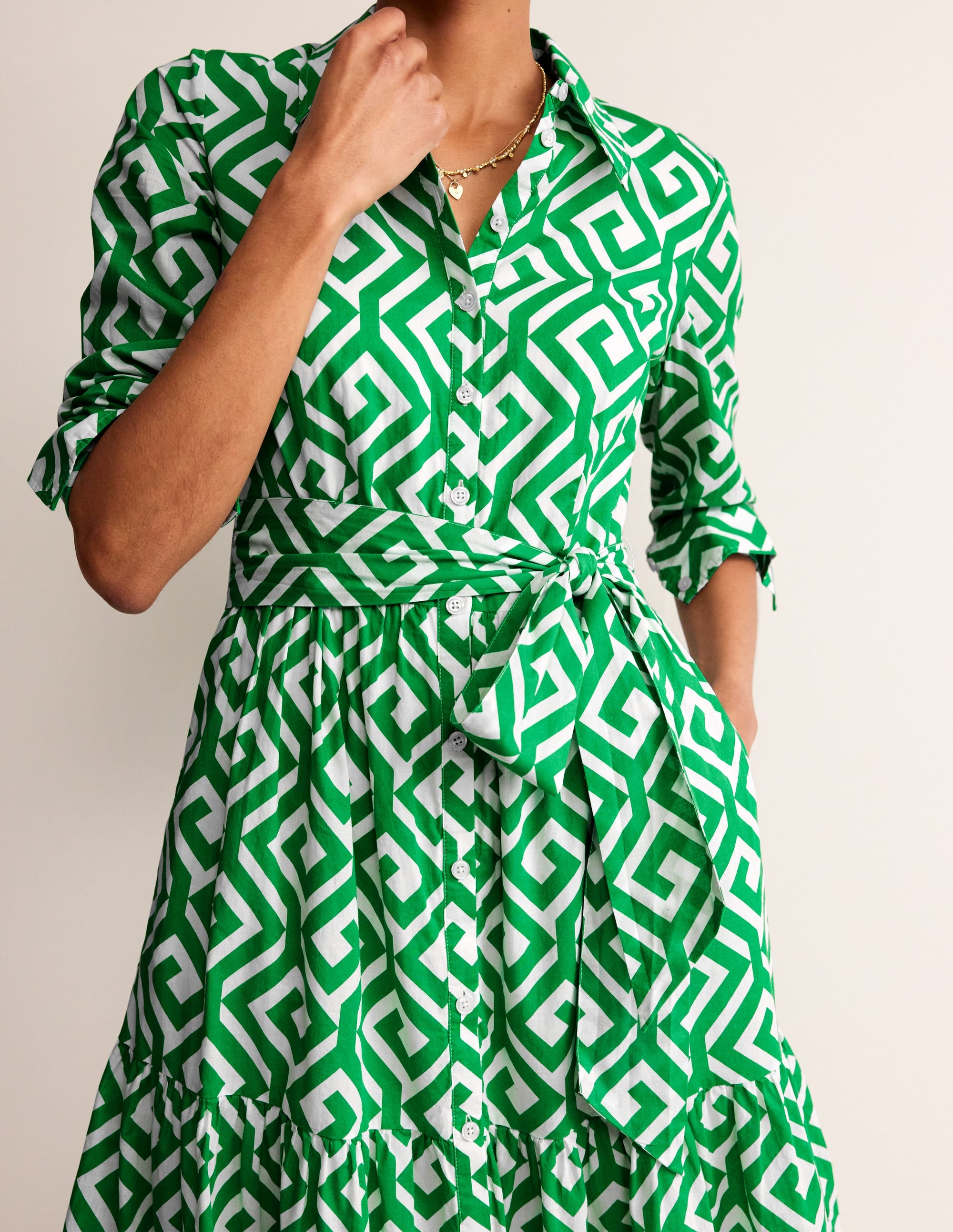  Flo Cotton Midi Shirt Dress-Green Tambourine, Maze、mySite、ashleygrahame
