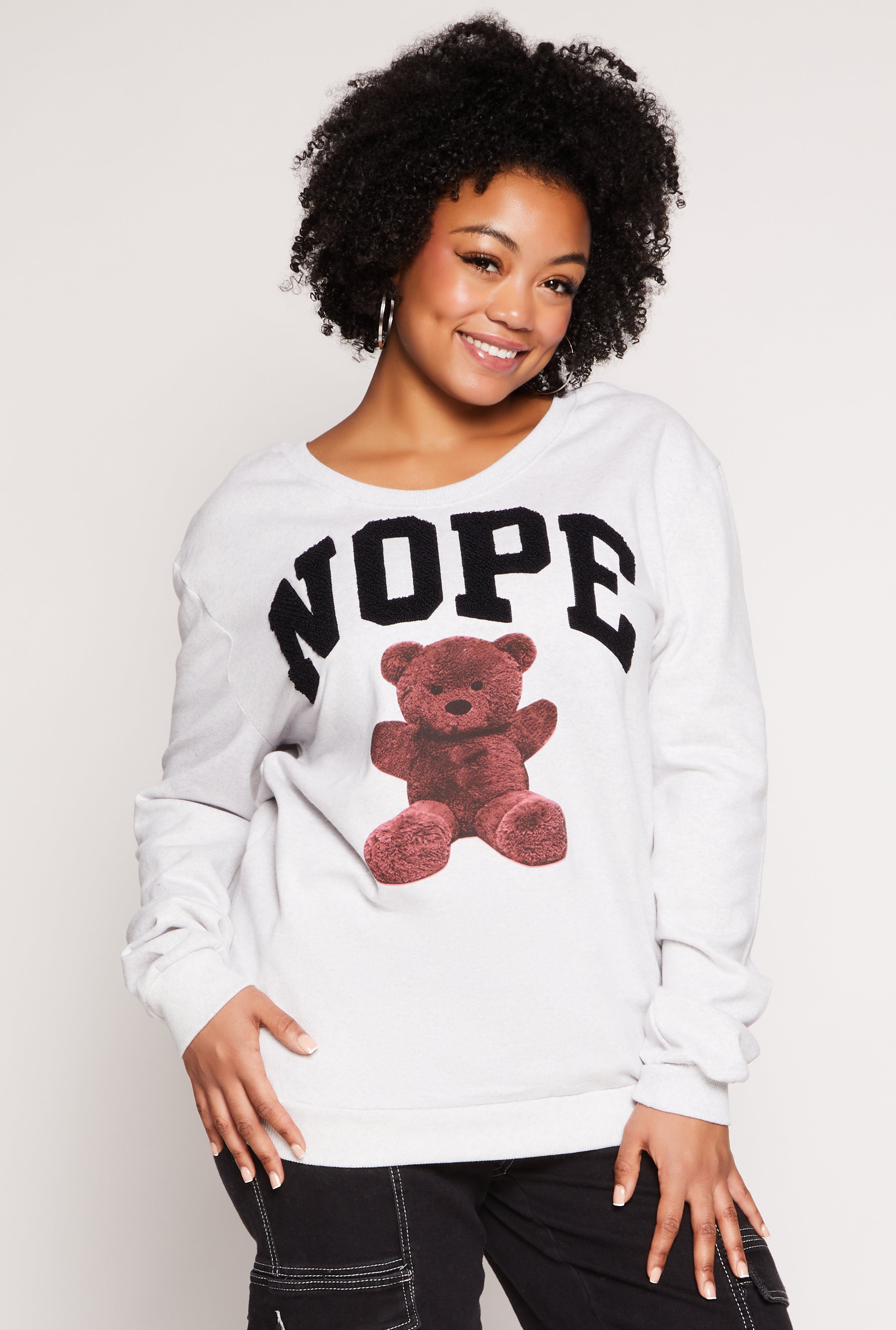 Plus Size Nope Chenille Graphic Sweatshirt、mySite、camillekostekn