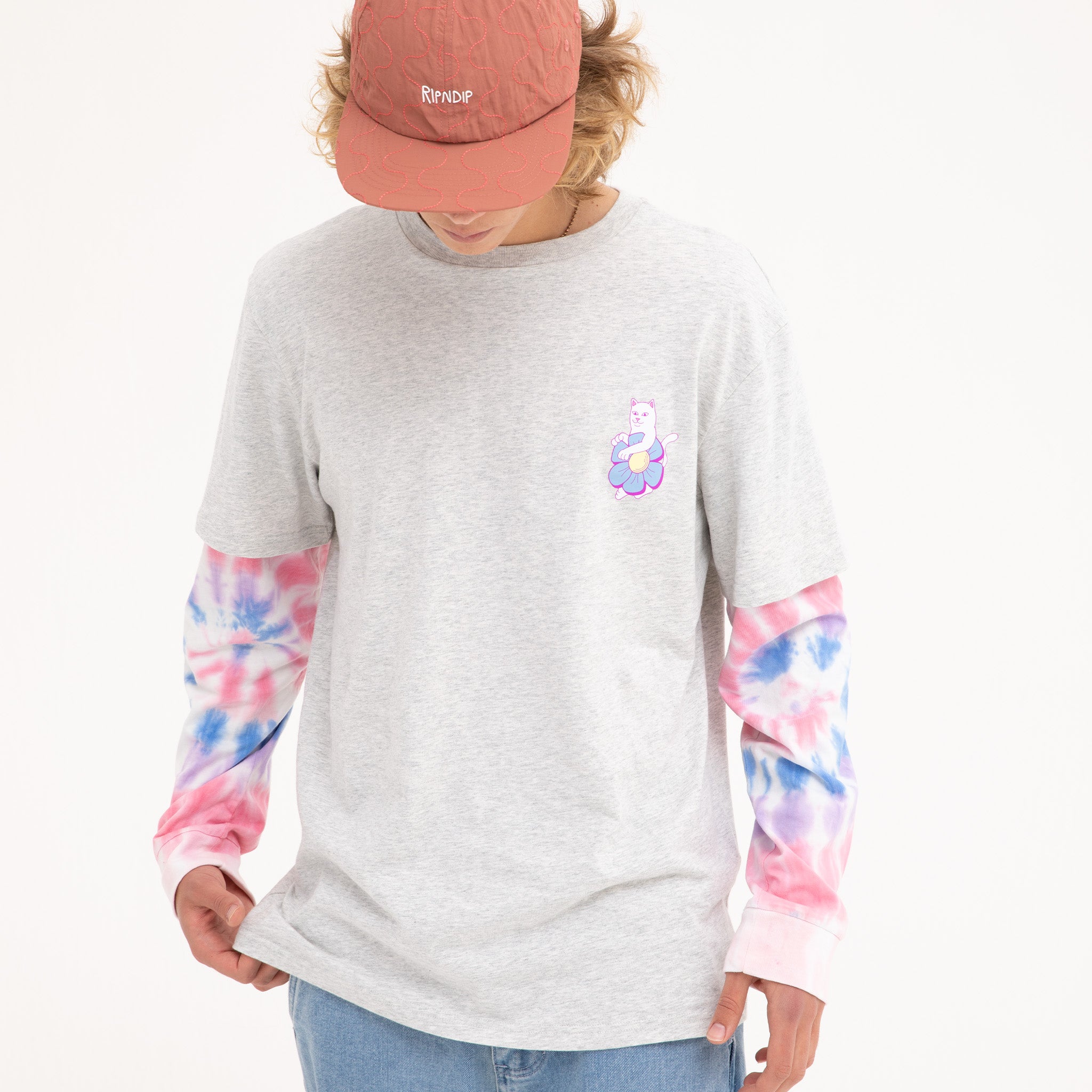  Nature Is Healing Double Sleeve Tee (Ash Heather/Pink)、mySite、merchandisen