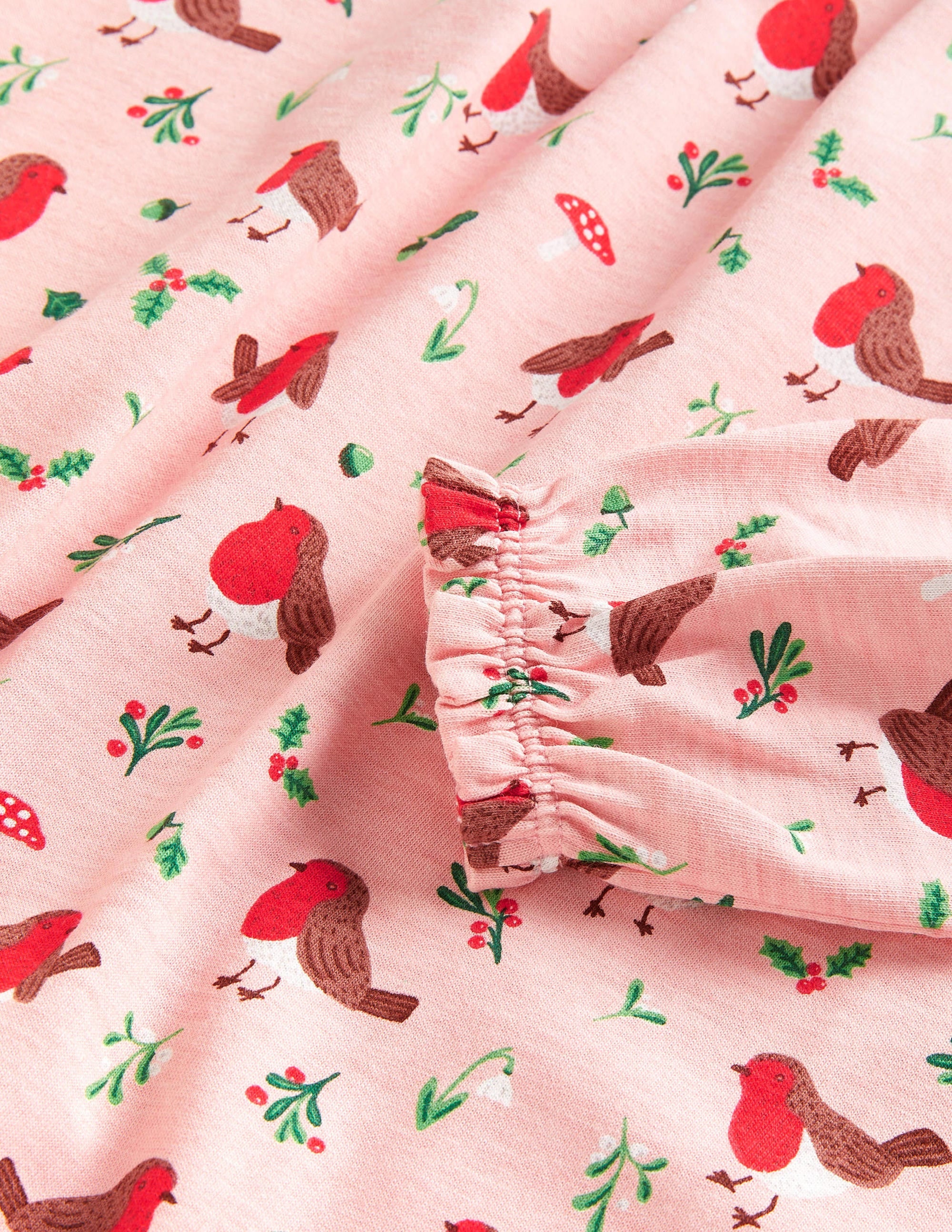  Printed Long-sleeved Nightie-Boto Pink Robins、mySite、ashleygrahame