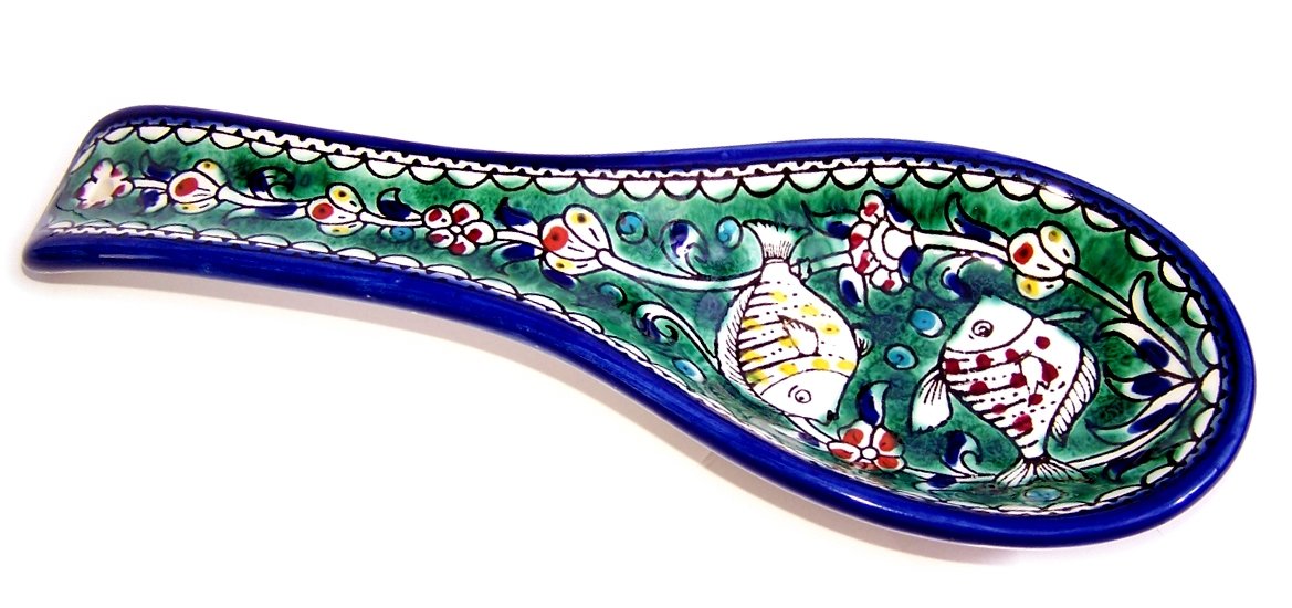  Armenian hand painted cooking Spoon Rest/Ladle Holder - Large with deep Round Cup part - Asfour Outlet Trademark、mySite、elrpsem3k