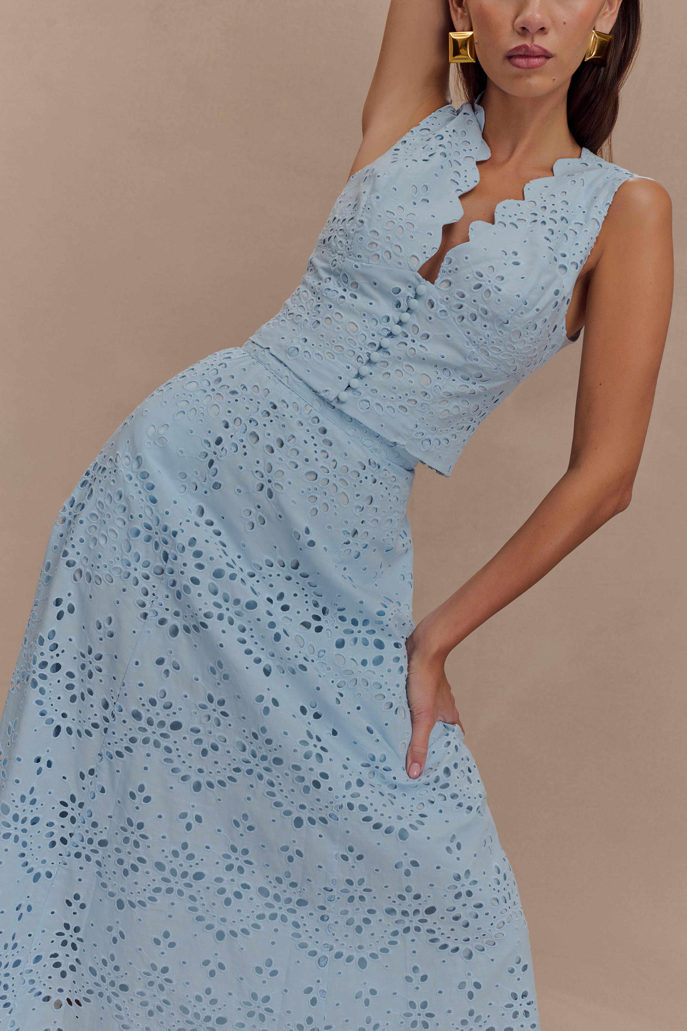 Arla Broderie Midi Skirt - Pale Cornflower Blue、mySite、solidvoid