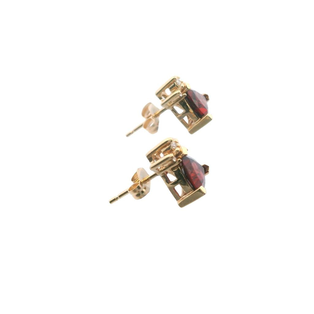  Estate 14K Yellow Gold 1.75ctw Trillion Garnet & Diamond Stud Earrings
