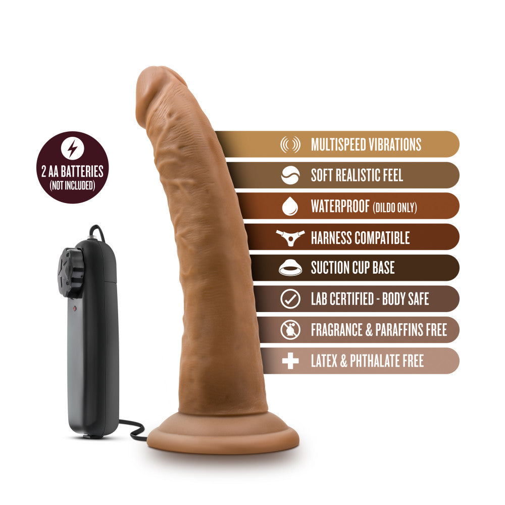 Dr. Skin By Blush® | Dr. Dave Realistic Mocha 7.5-Inch Long Remote Control Vibrating Dildo With Suction Cup Base、mySite、bottomscart