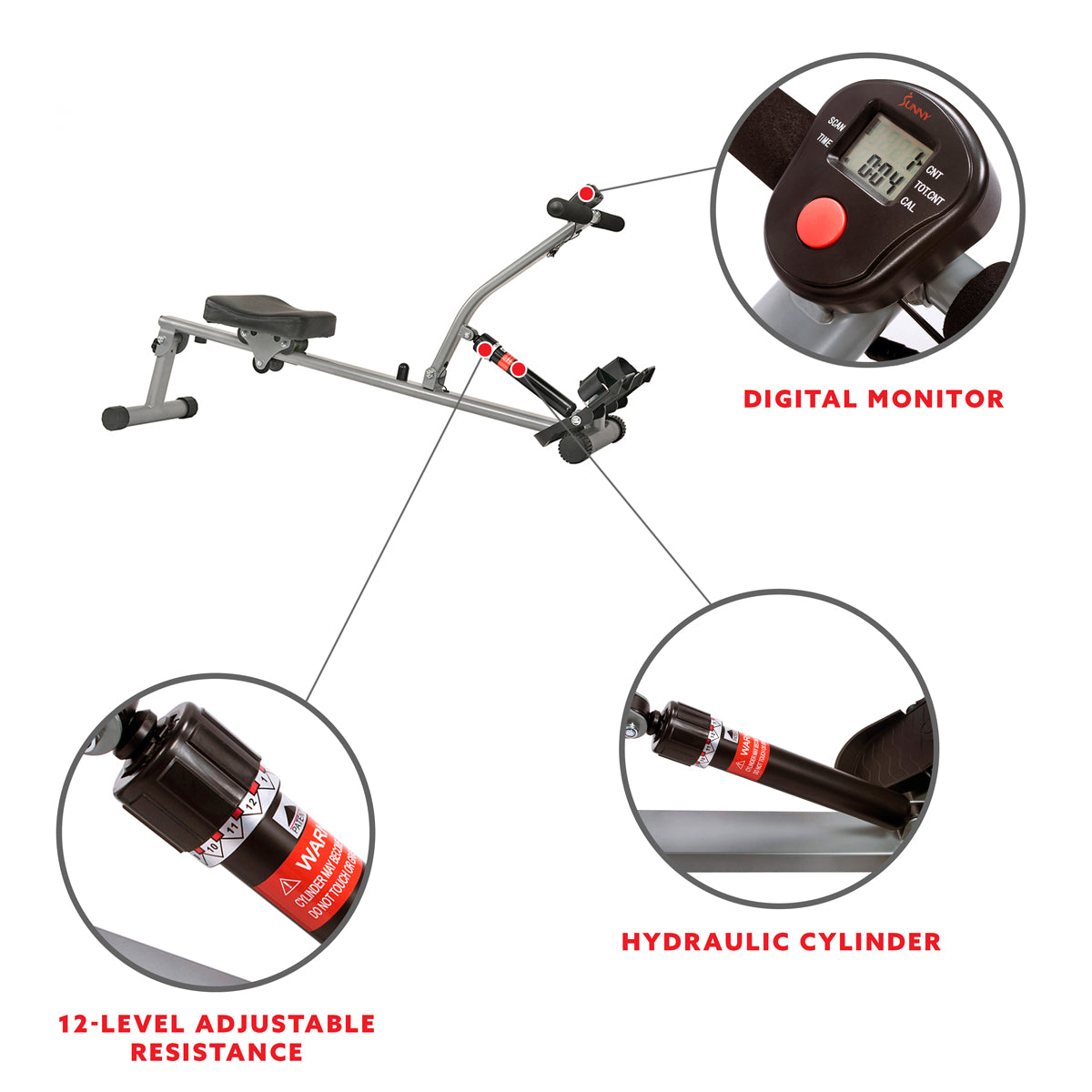  12 Adjustable Resistance Rowing Machine Rower w/ Digital Monitor、mySite、ghnorth