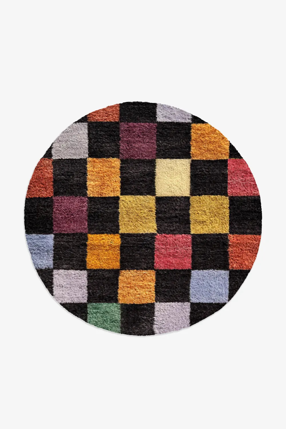 Colorful Checkered Hand Knotted Round Wool Rug、mySite、gigharbornorthrealestate