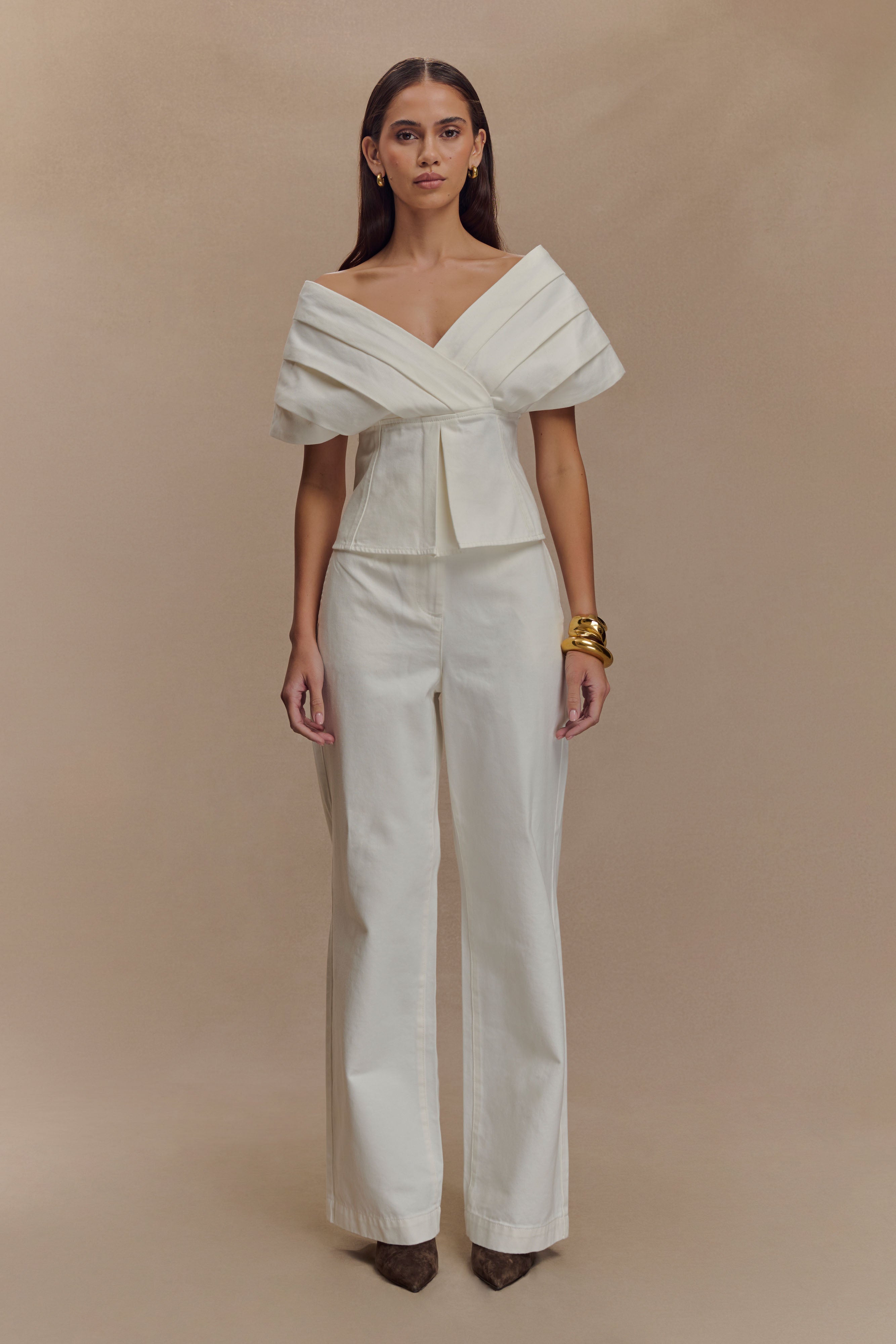 Rayne Wide Leg Denim Jeans - White、mySite、solidvoid