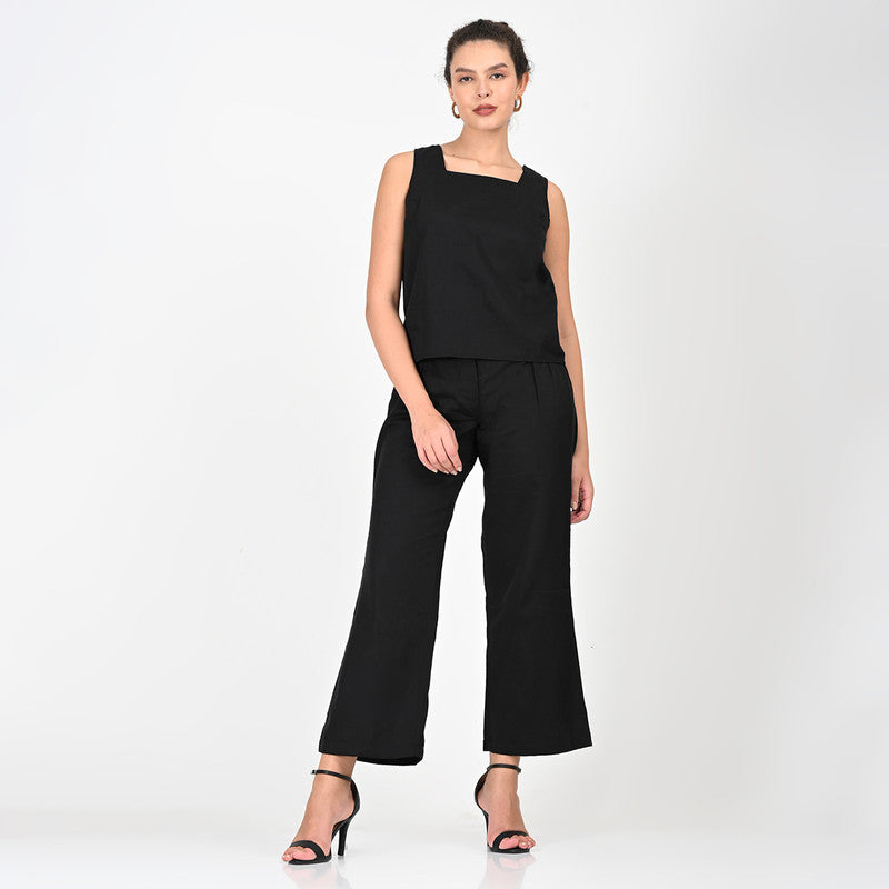 Tencel Solid Co Ord Set For Women | Top & Trouser | Black、mySite、camillekostekn