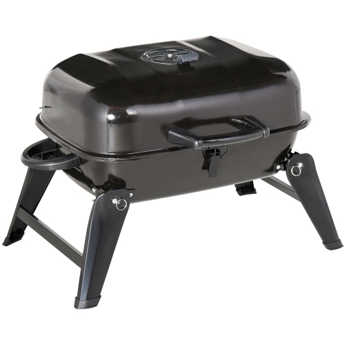 Outsunny 14" Portable Charcoal Grill, Tabletop Small BBQ Grill for Outdoor Cooking, Camping, Tailgating, Enamel Coated, Vent, Folding Legs, Black、、eastwooduniform