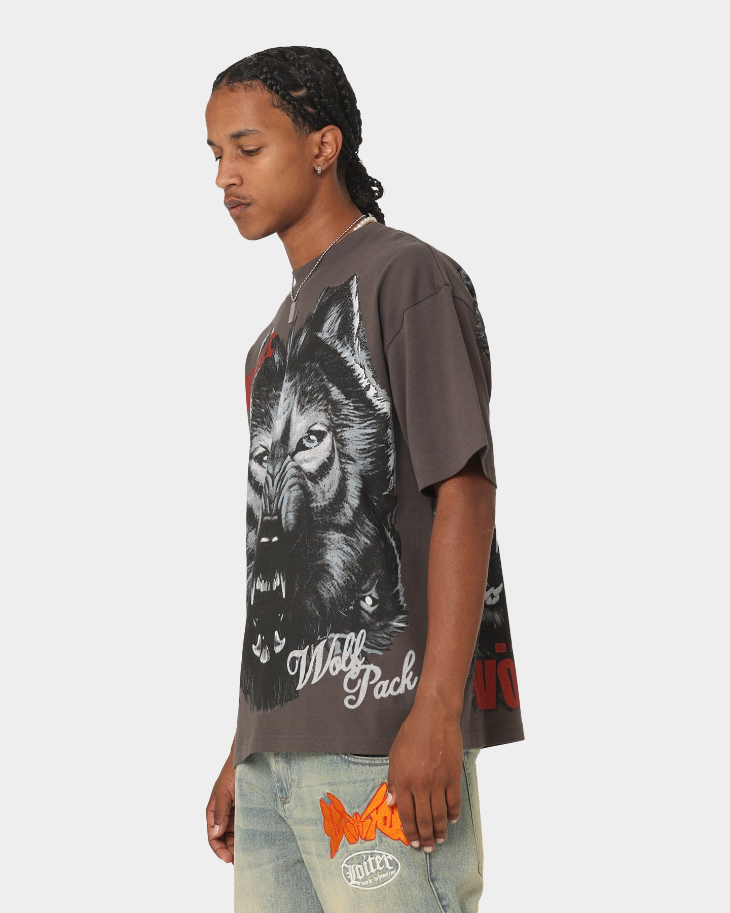Loiter Wolf Pack Vintage T-Shirt Charcoal、mySite、zt4zffjzw