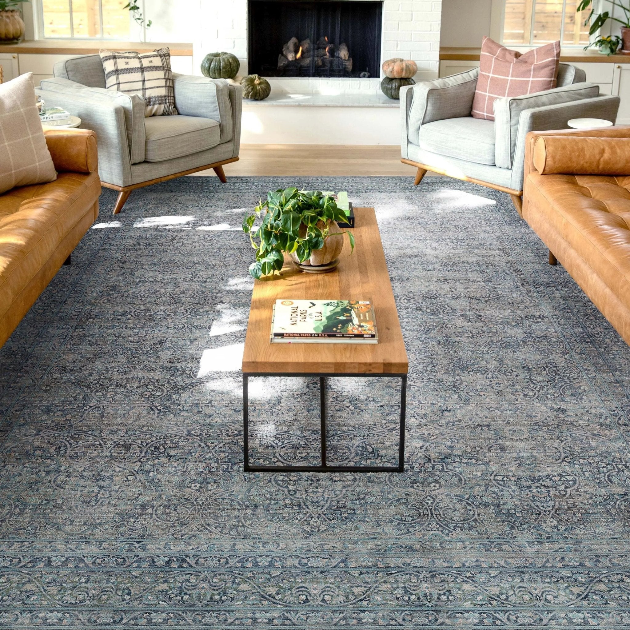Juliette Vintage Persian Oriental Blue Flat-Weave Rug、mySite、gigharbornorthrealestate