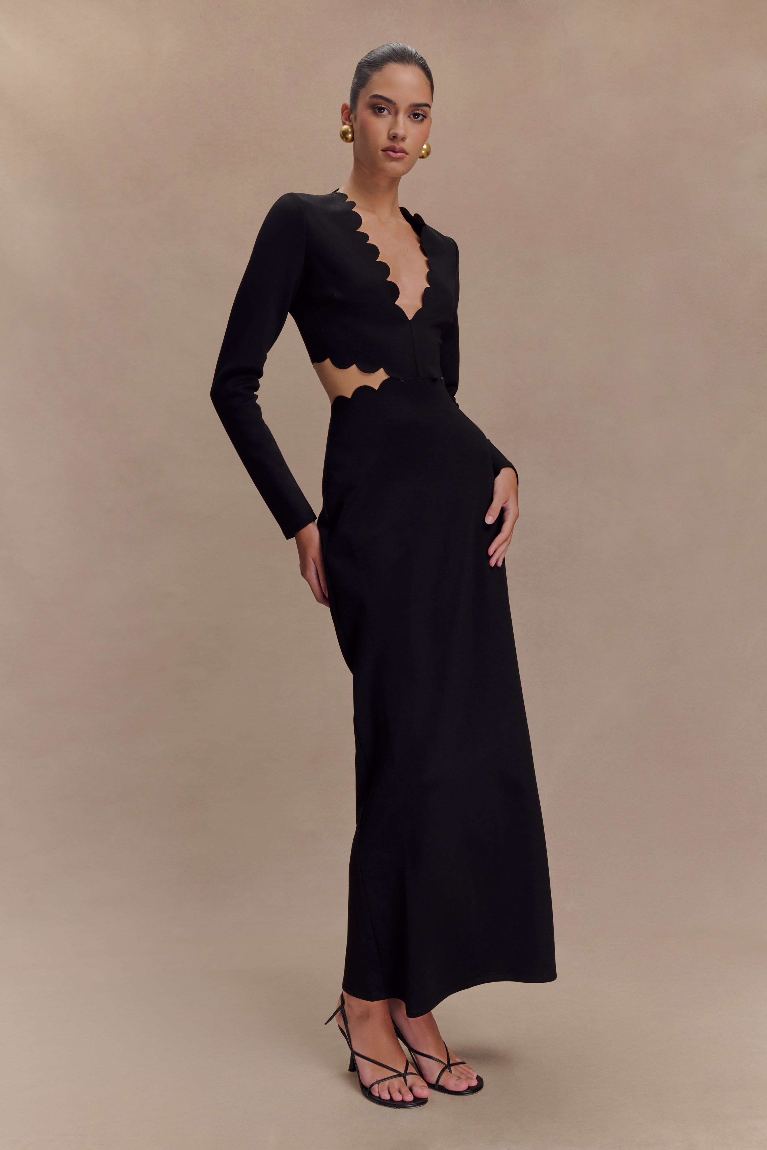 Cynthia Scalloped Halter Maxi Dress - Black、mySite、solidvoid